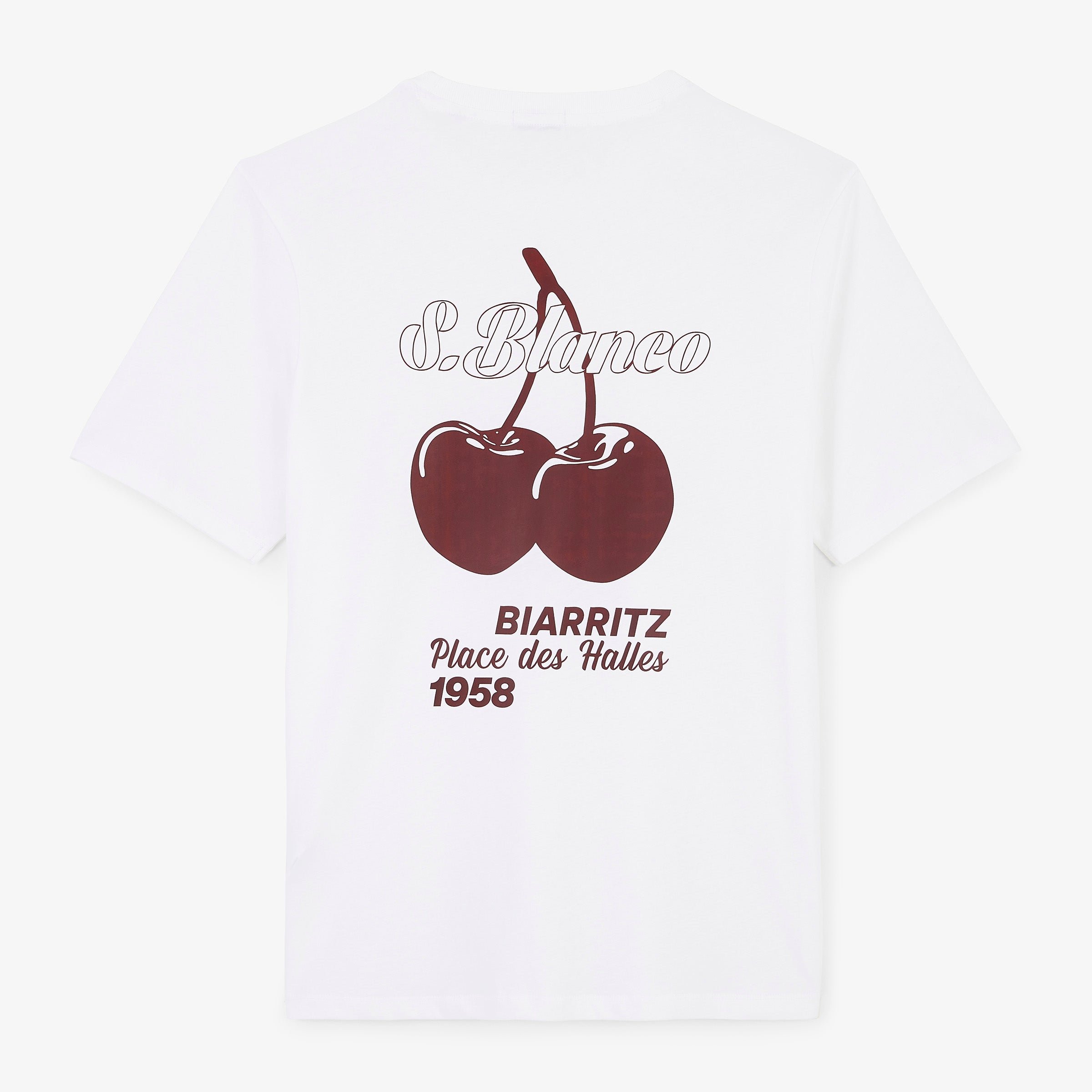 Short-sleeve T-shirt printed with Biarritz cherries on the back. SERGE BLANCO White