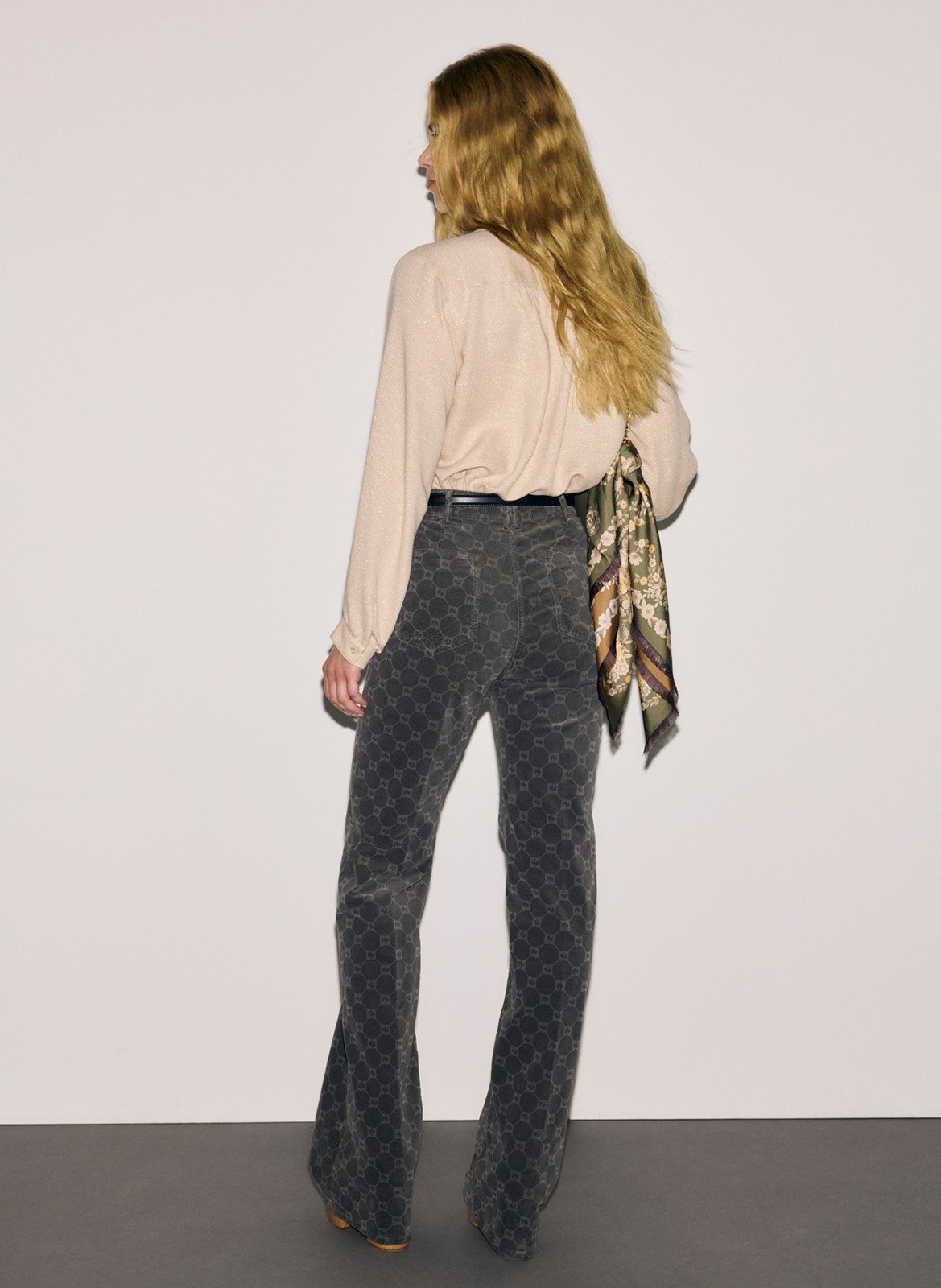 Flare jeans with monogram pattern in blended cotton | Grey GERARD DAREL Women
