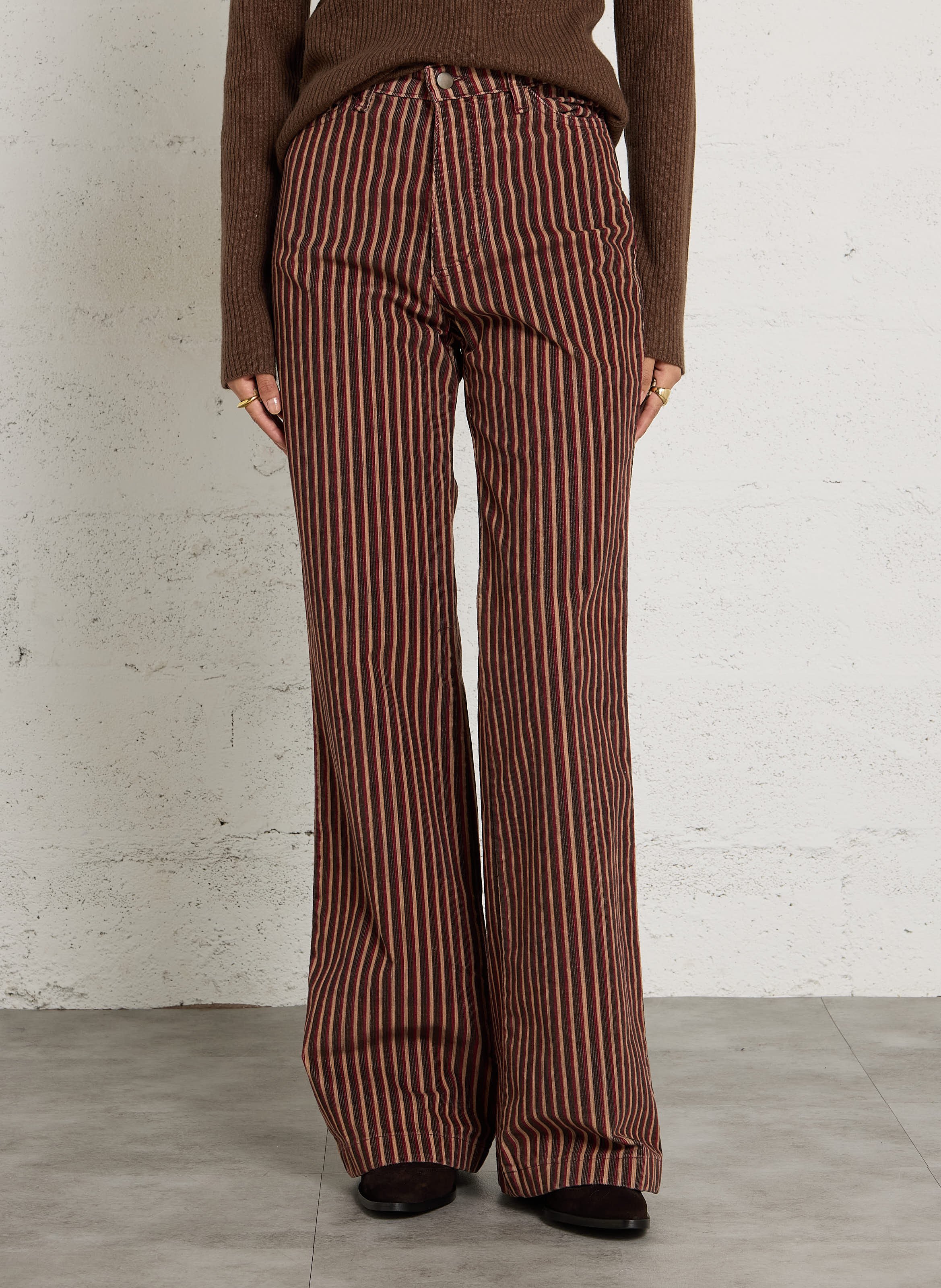 Wijde, gestreepte broek | katoenblend MAISON HOTEL Bruin