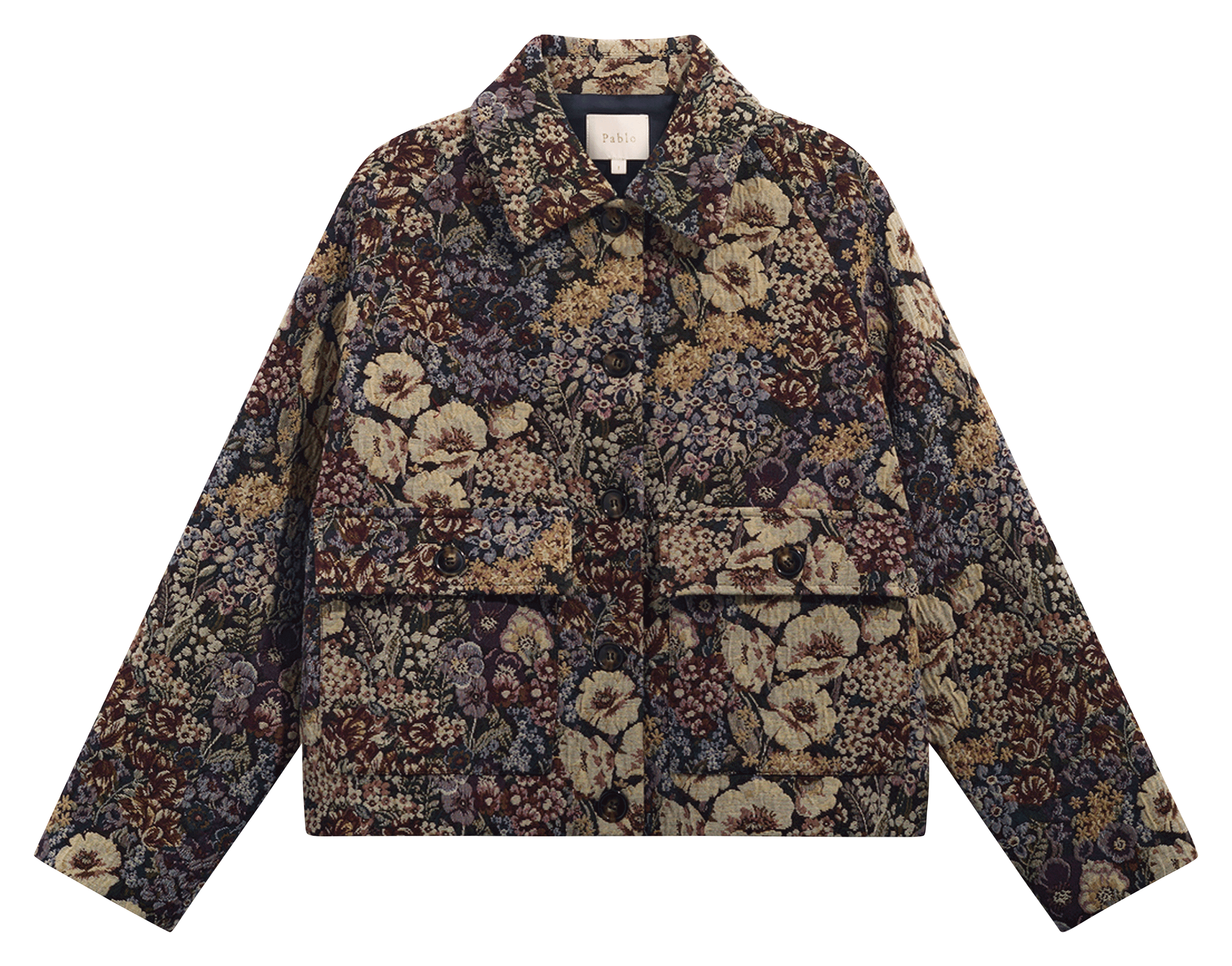 Veste col classique motif de fleurs en jacquard PABLO Noir