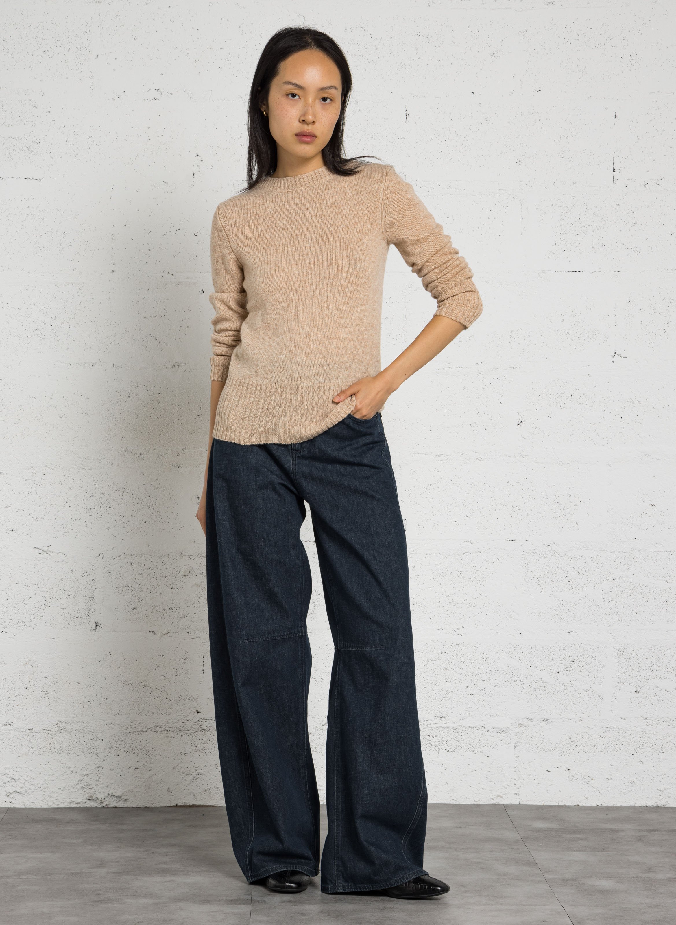 Pull droit col rond en laine SOEUR Beige