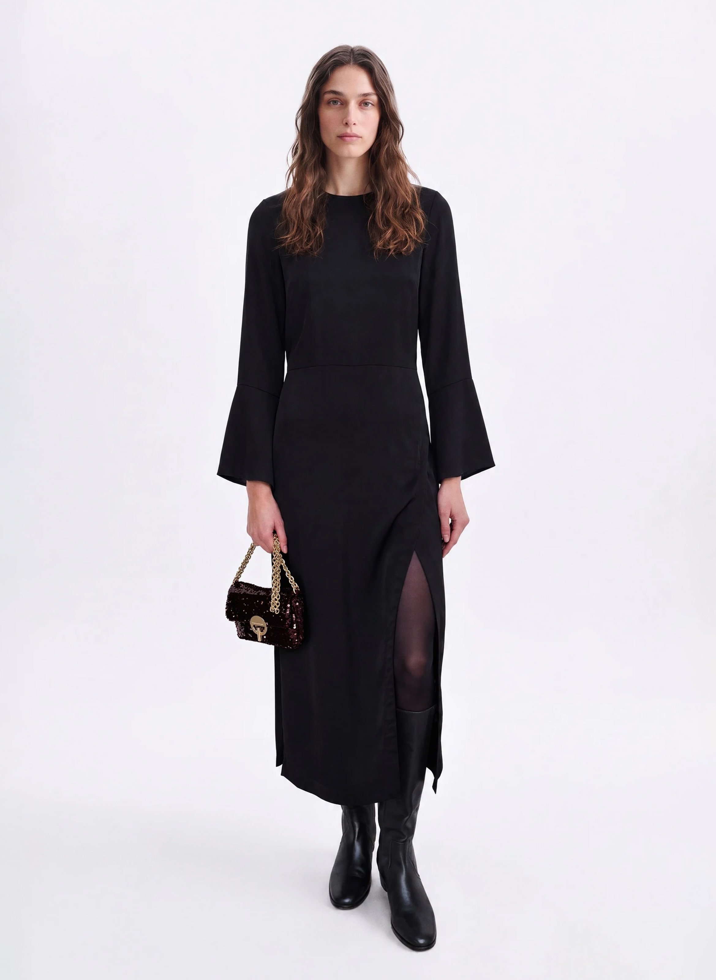 Langes Kleid mit ausgestellten 3/4-Ärmeln VANESSA BRUNO Schwarz