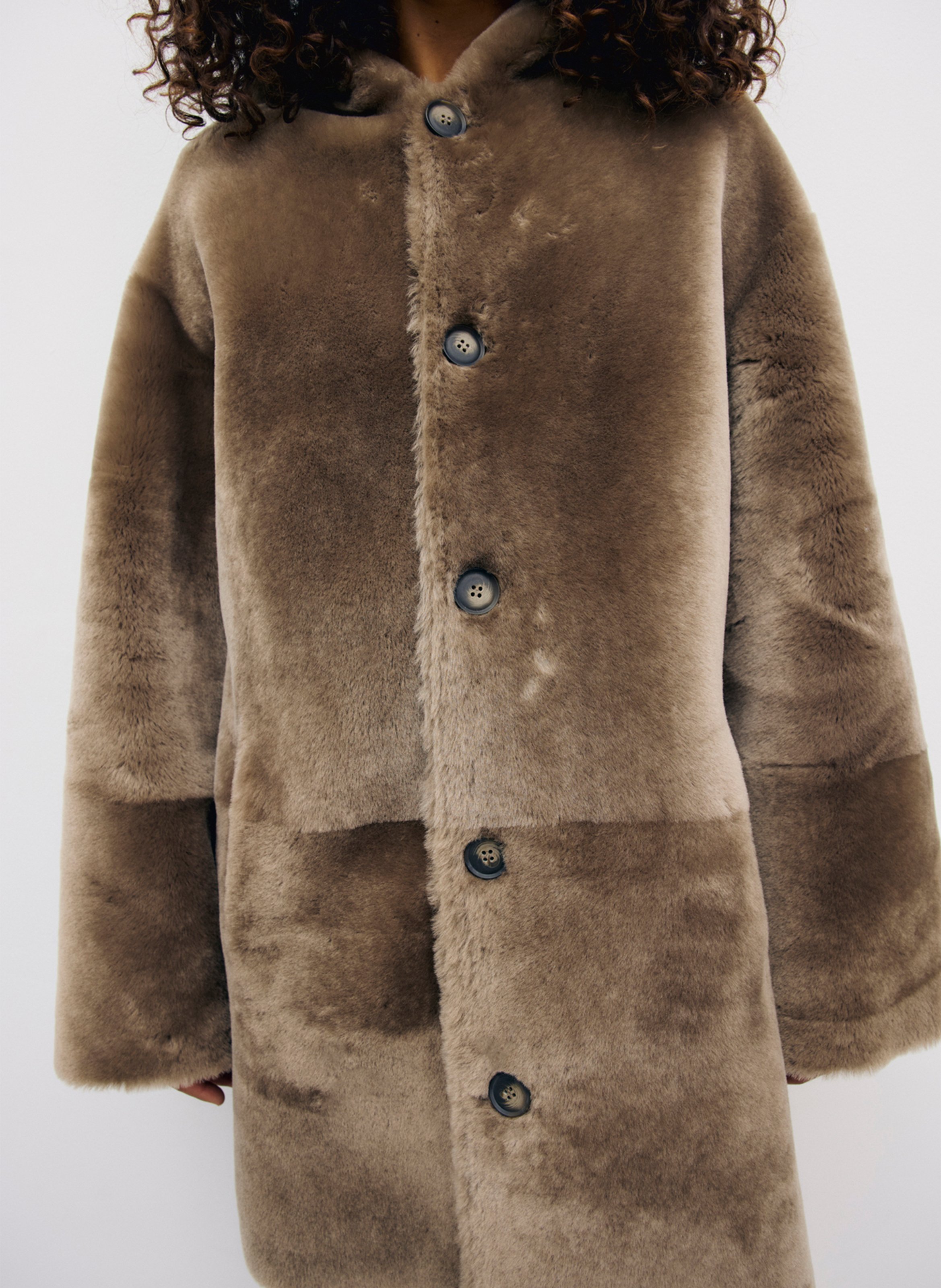 Manteau droit à capuche en cuir GERARD DAREL Marron