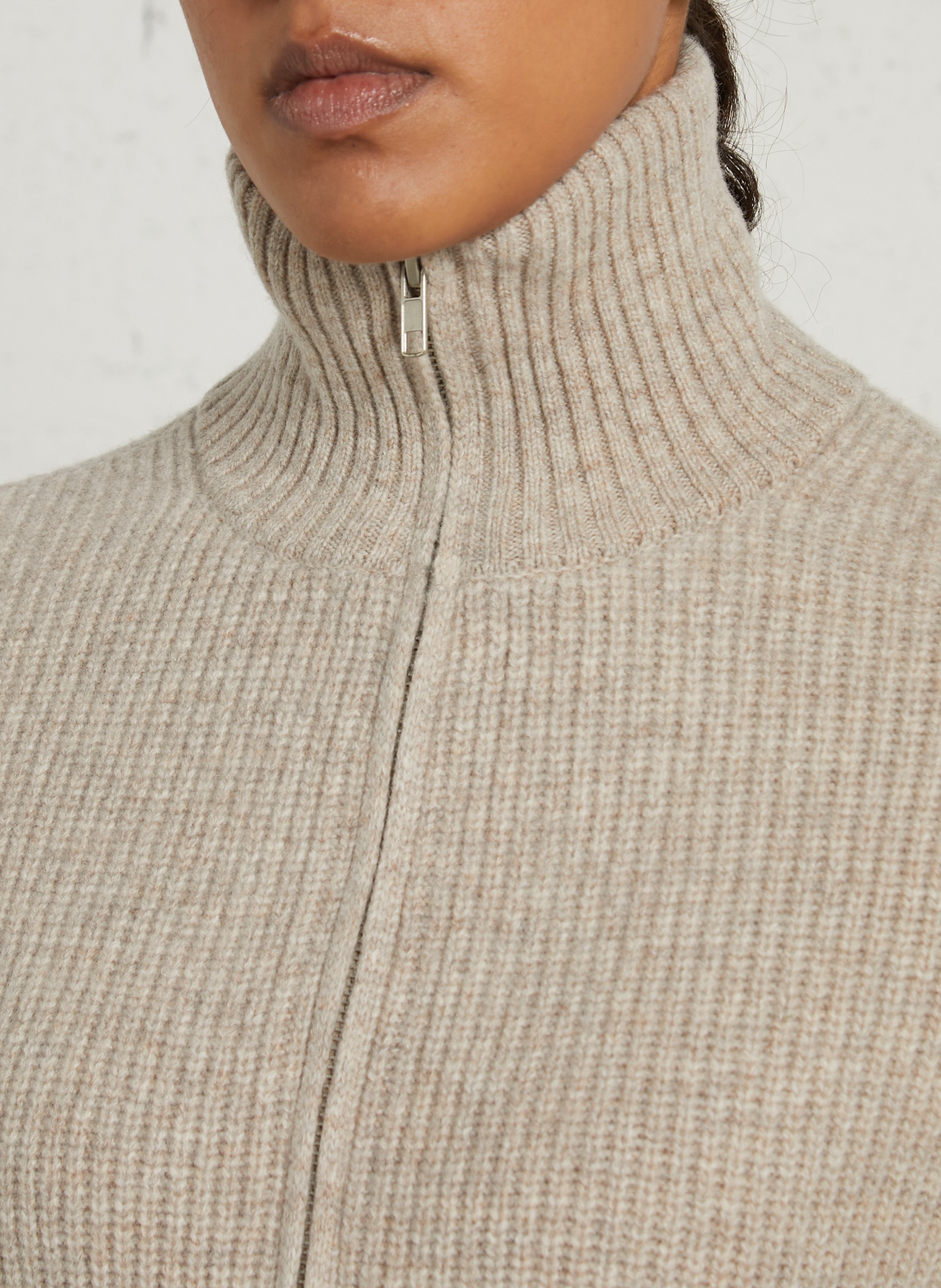 Gerade geschnittene Strickjacke aus Wolle mit Reißverschluss SUD EXPRESS Beige