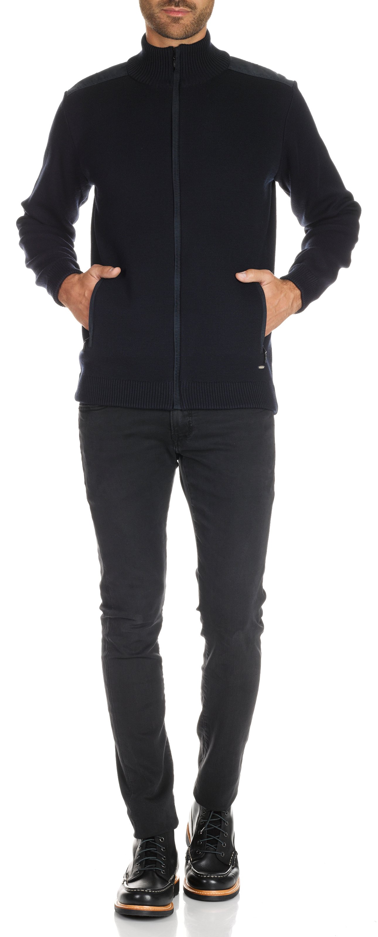 Gilet zippé à coudières en laine mélangée ARMOR LUX Bleu