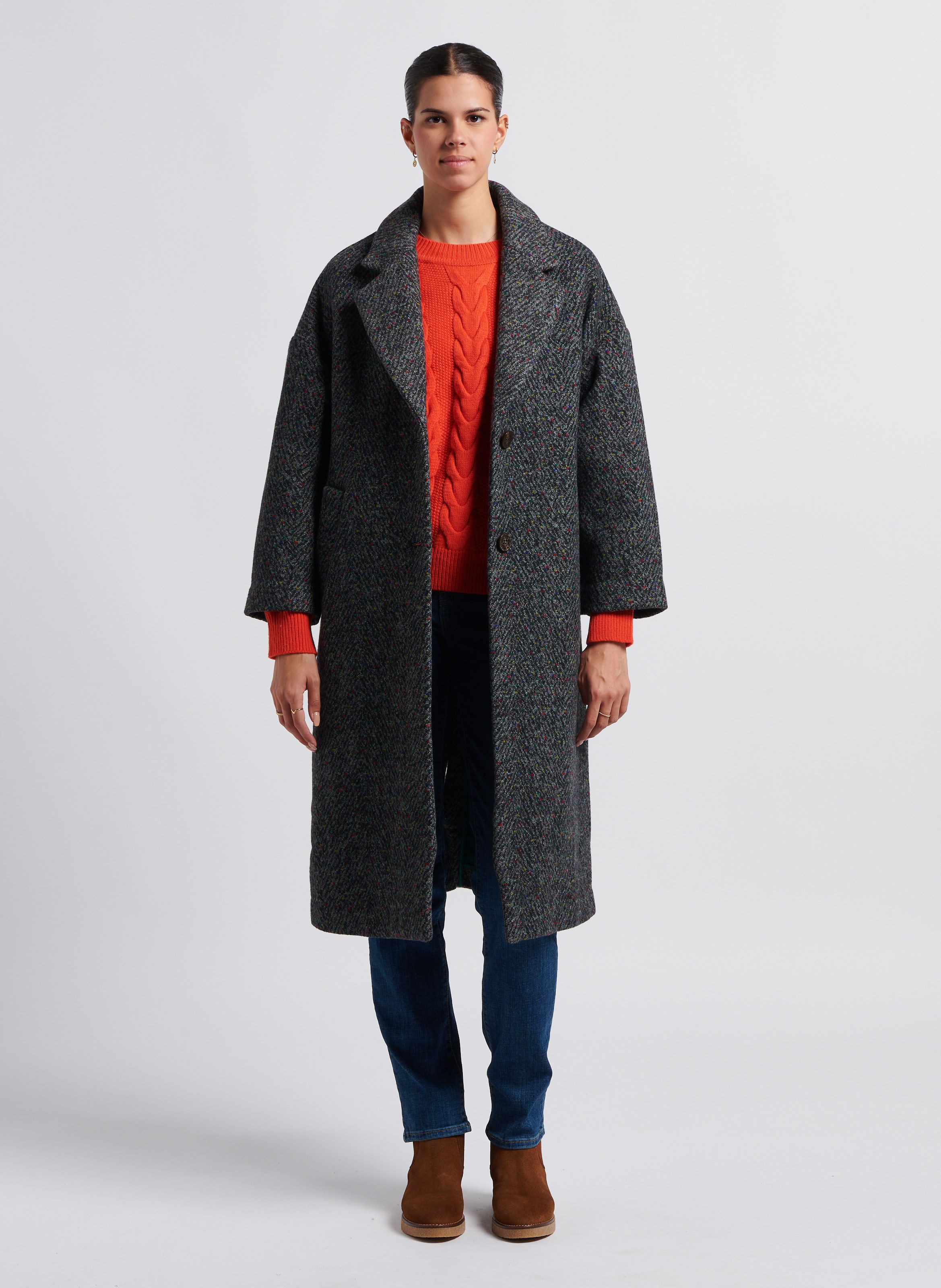 Vert Printed wool blend coat with tailored collar