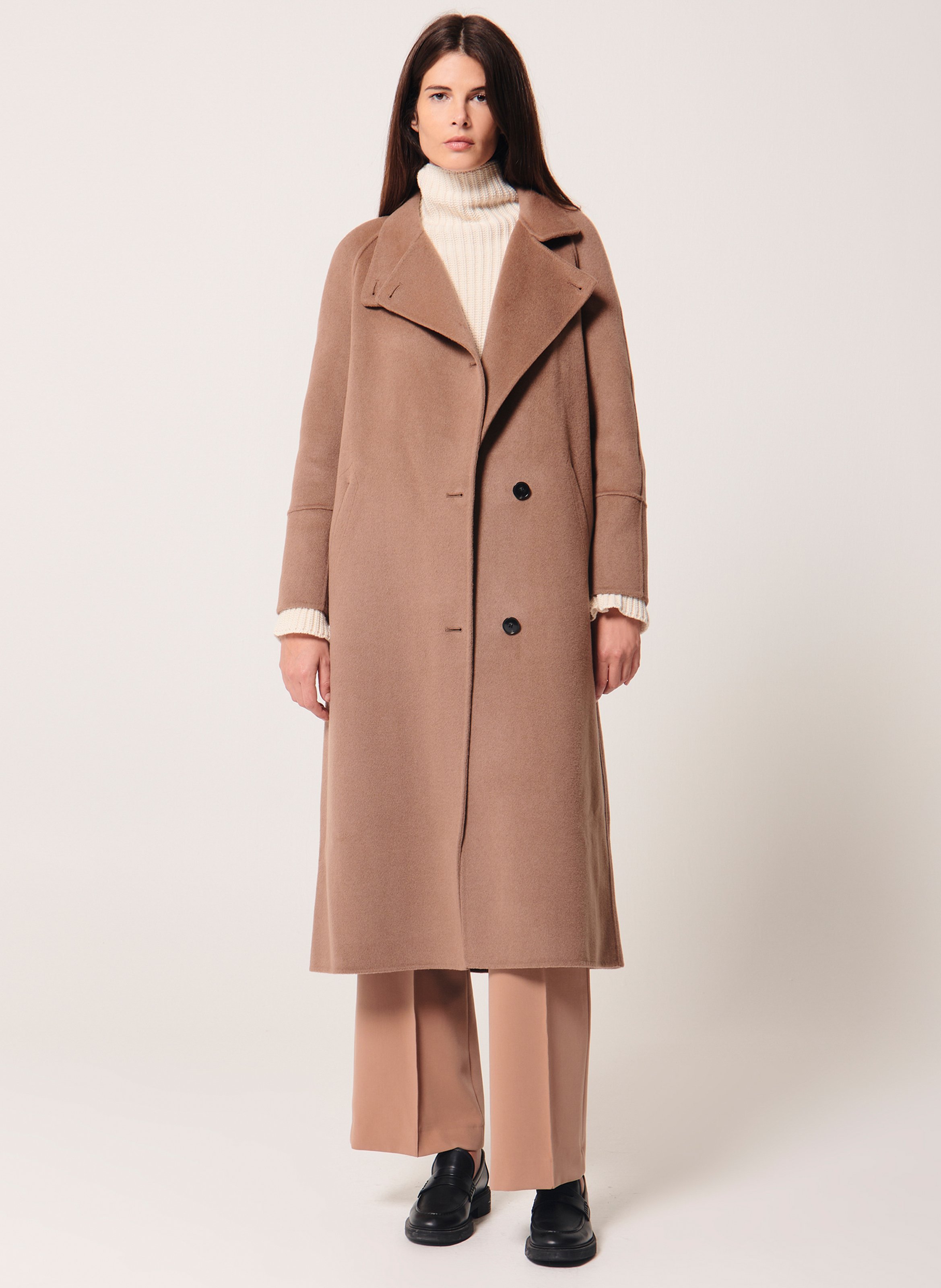 Camel coat hot sale funnel neck