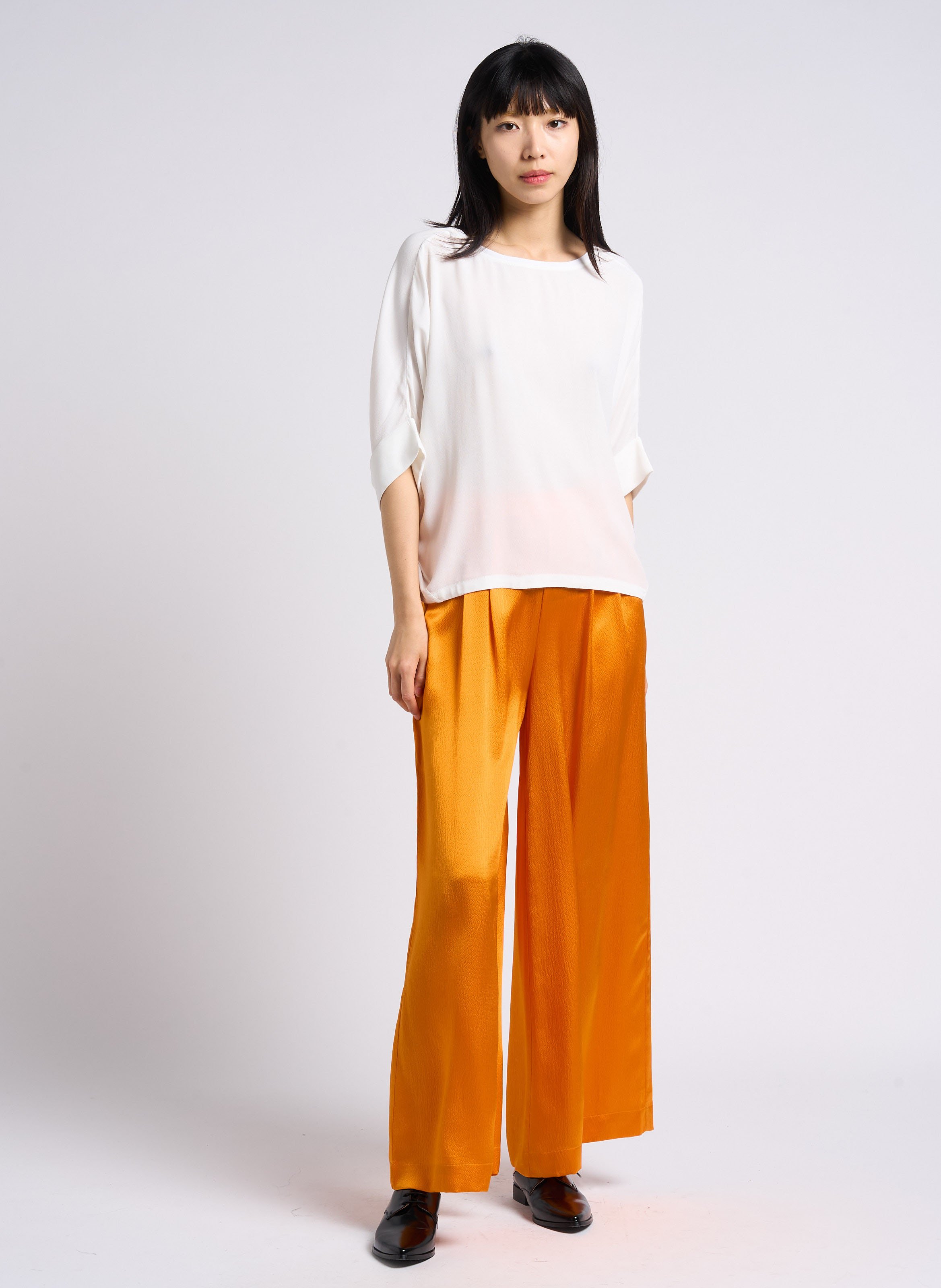 Pantalon large taille haute ceinturée en soie  KARMA KOMA Orange