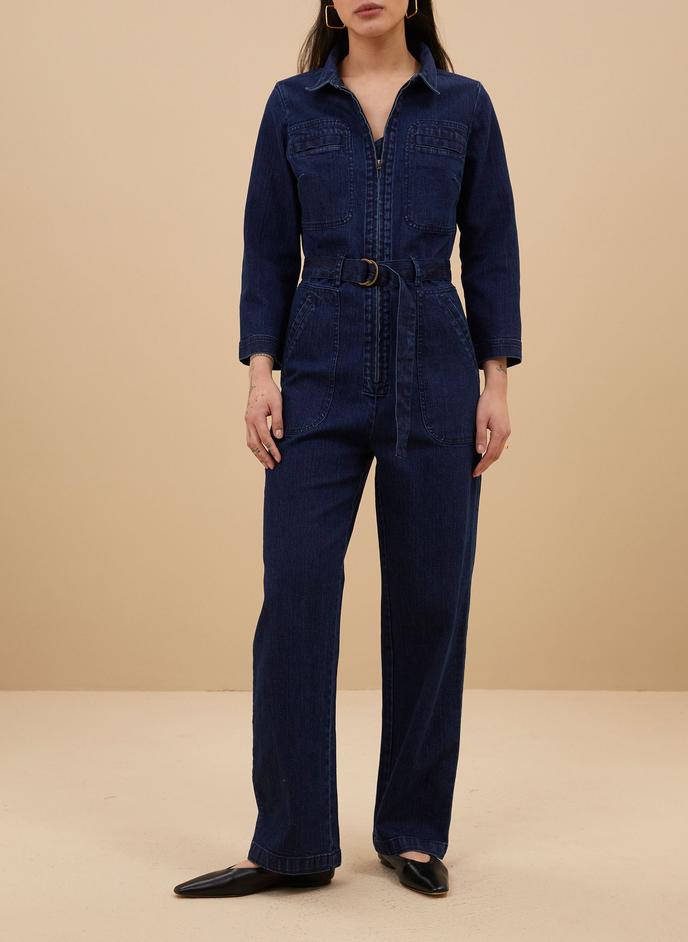 Flared classic collar cotton jumpsuit BY BAR Blue