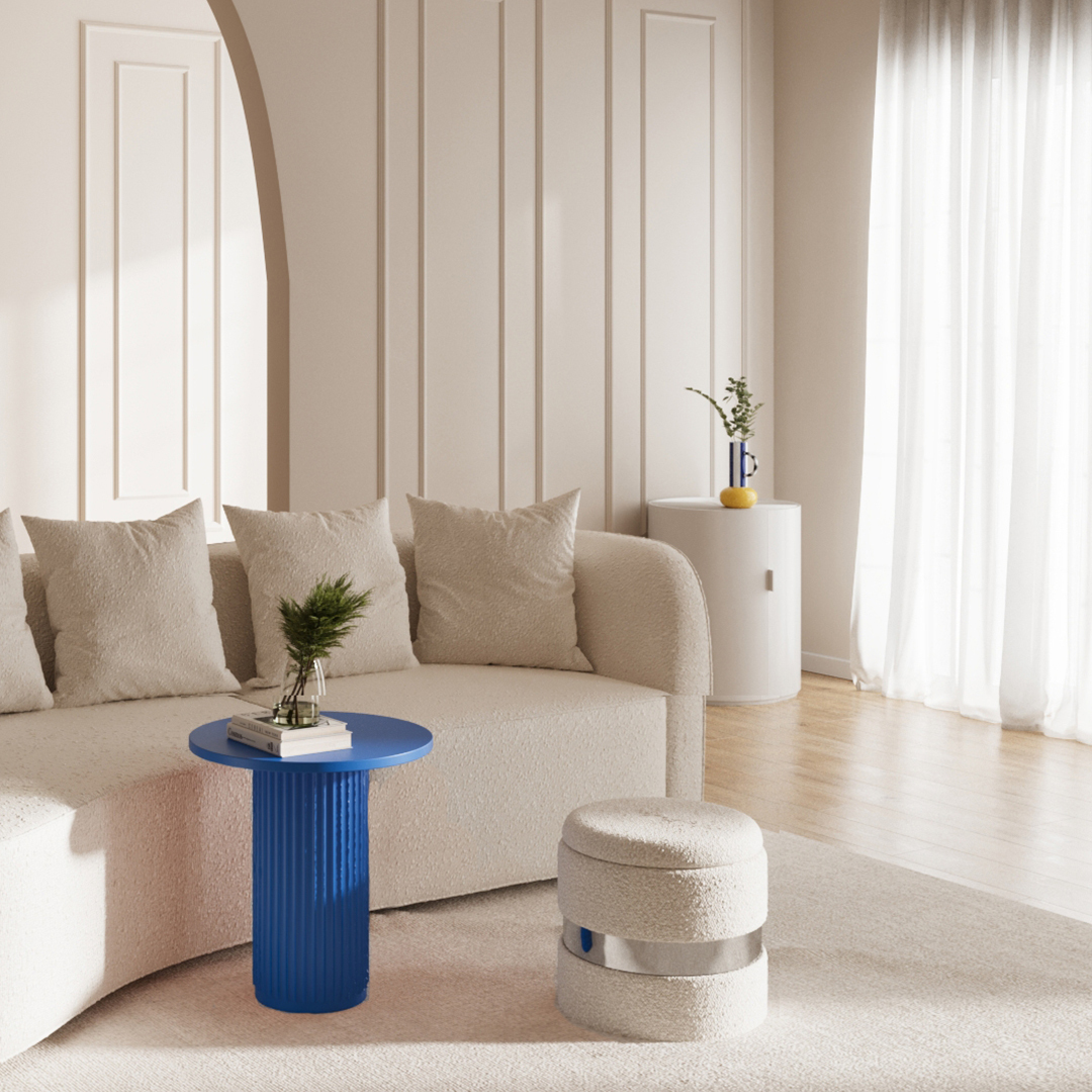 Ribbed round side table POTIRON PARIS Blue