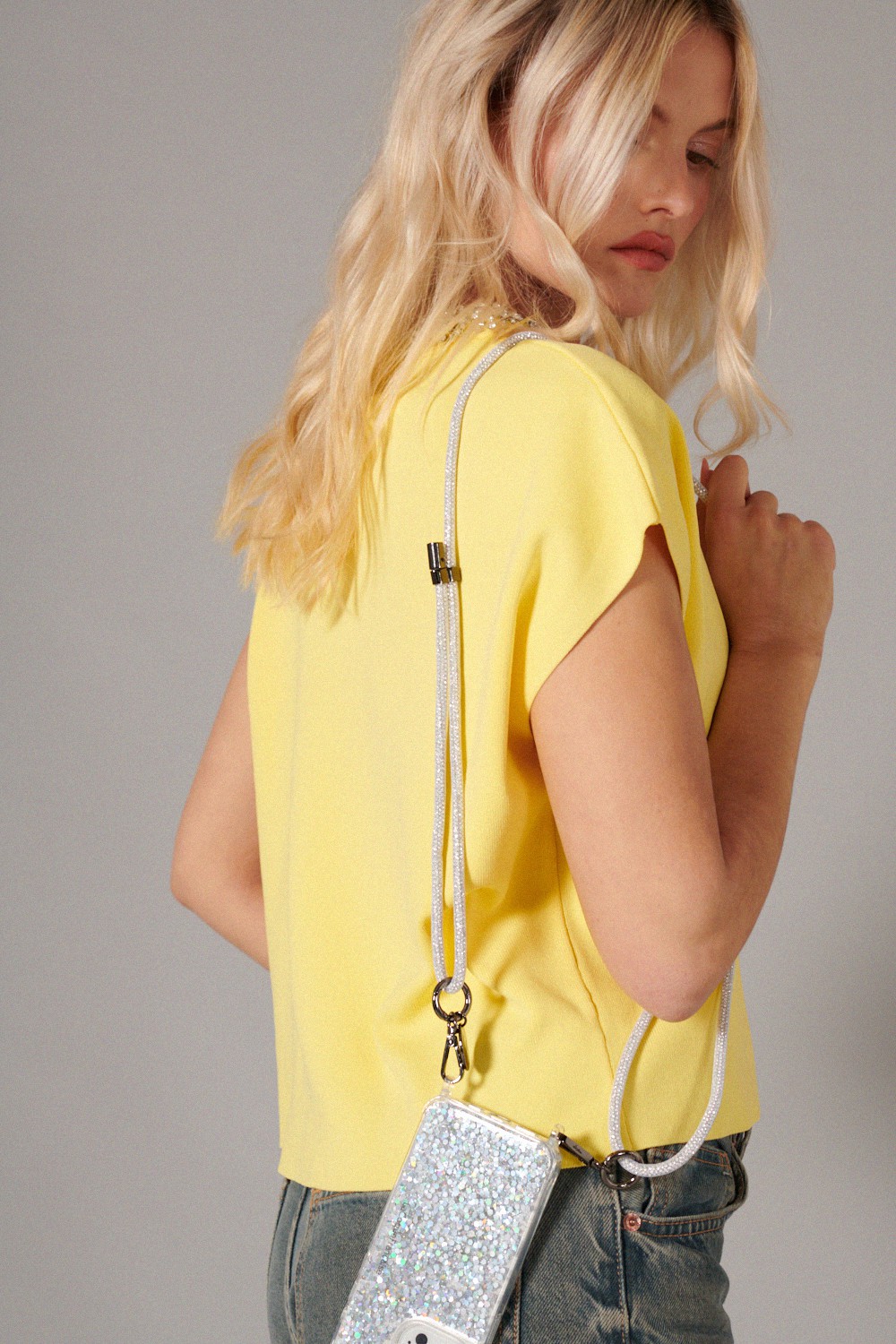 Phone cord in rhinestones LA COQUE FRANCAISE Silver