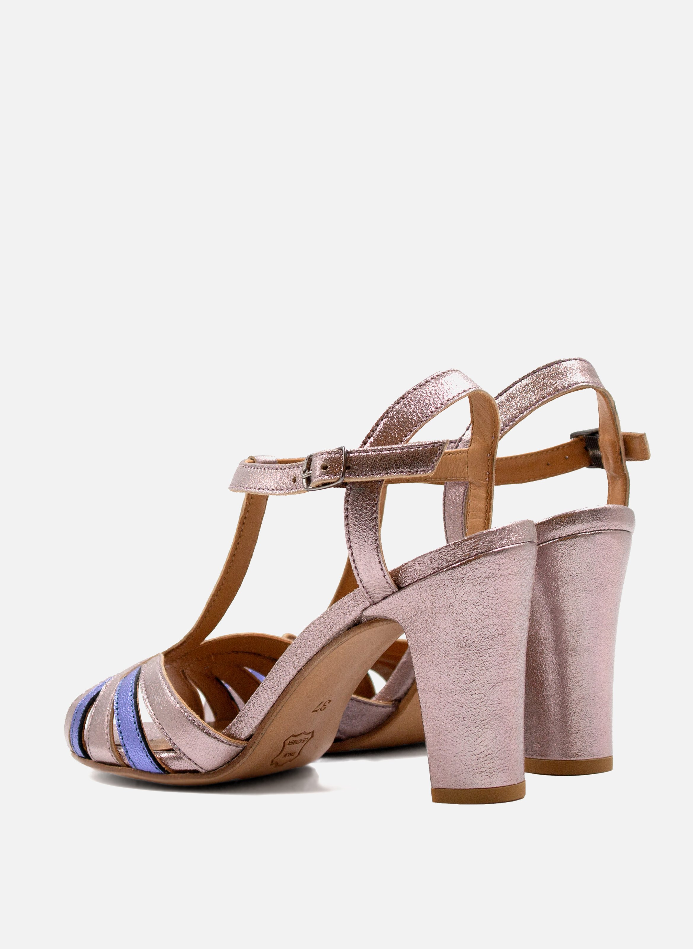 Metallic leather strap sandals with heels JULES & JENN Silver