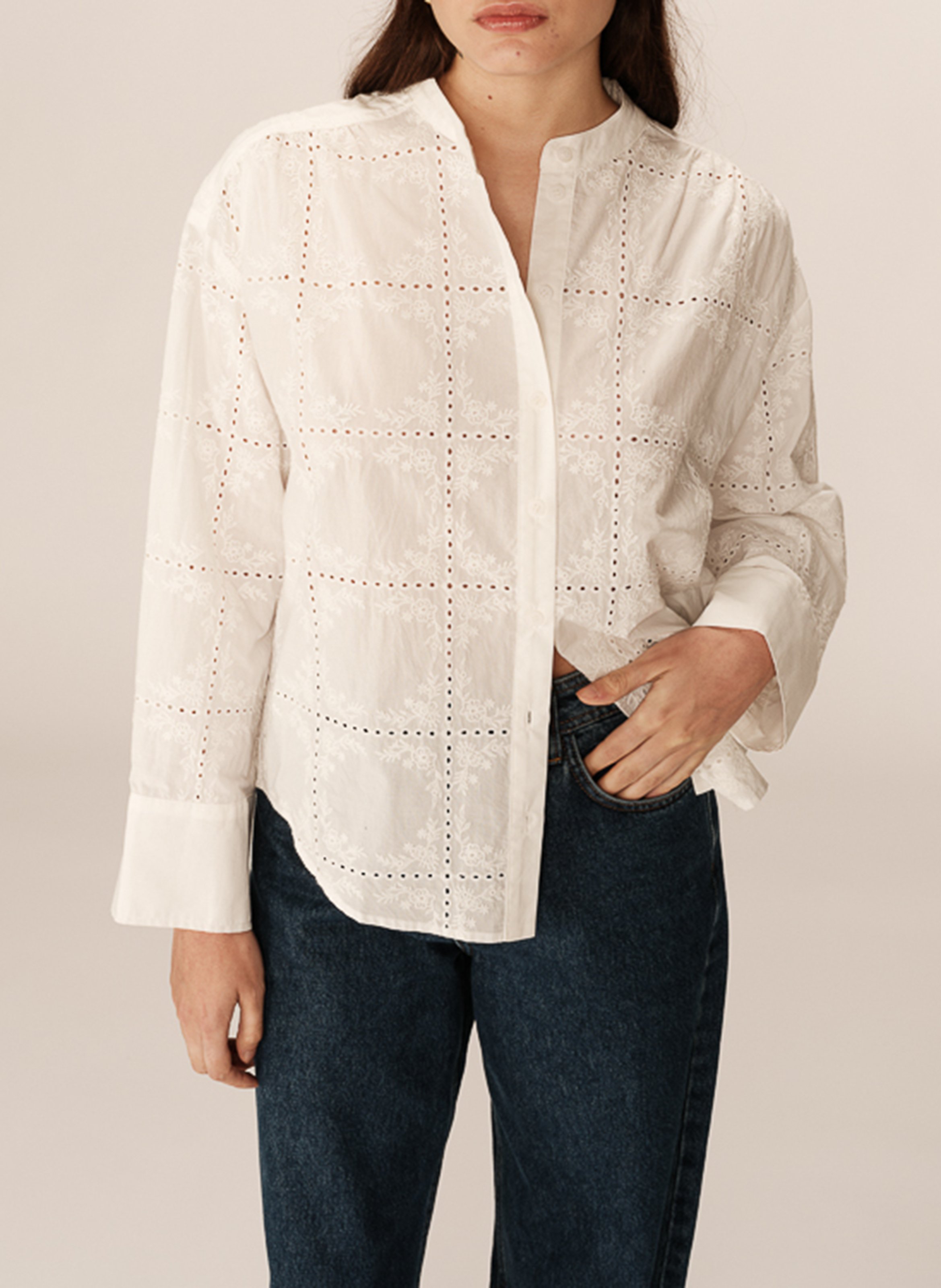 Round neck shirt with openwork and embroidery GRACE ET MILA White
