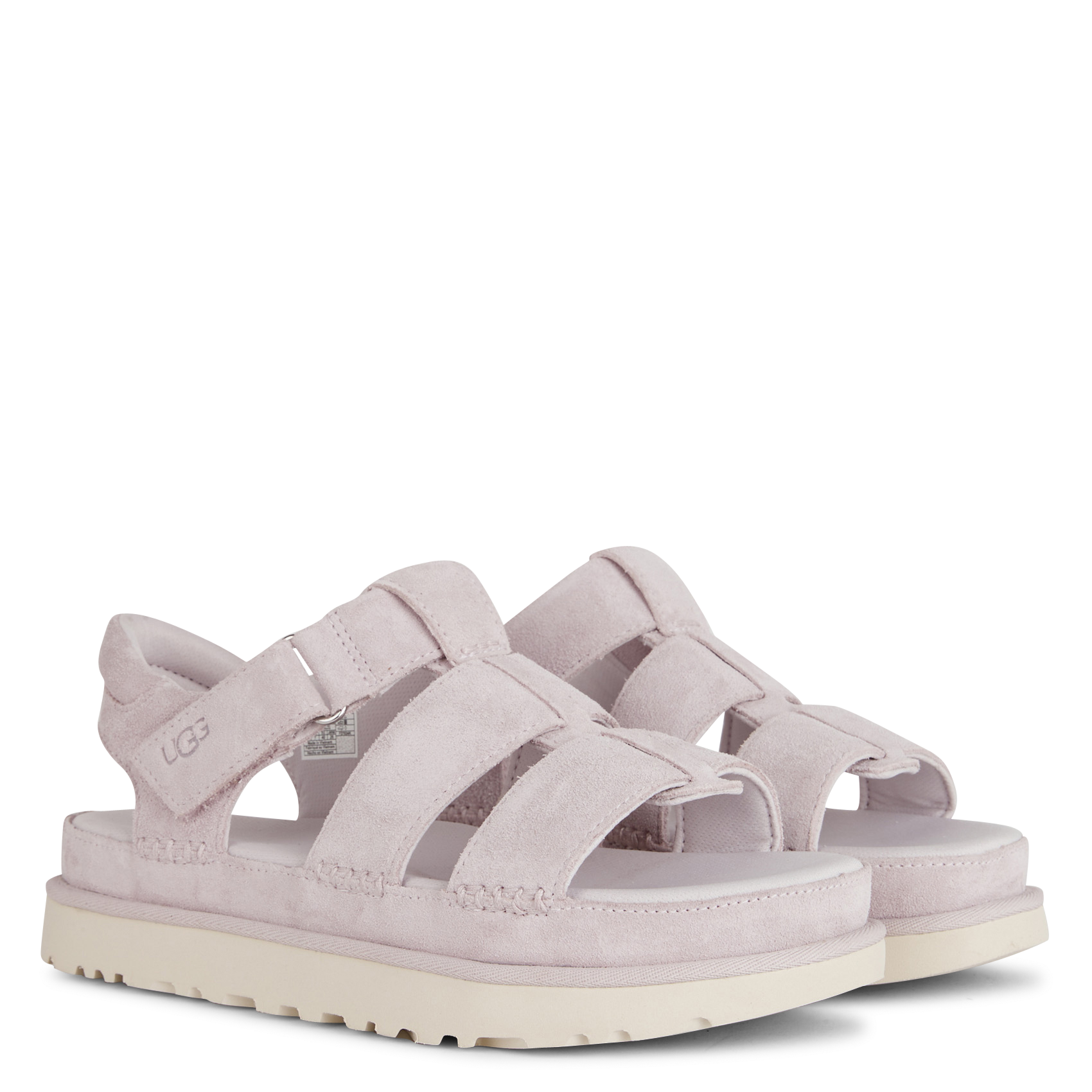 Flache Ledersandalen mit Samt UGG Beige