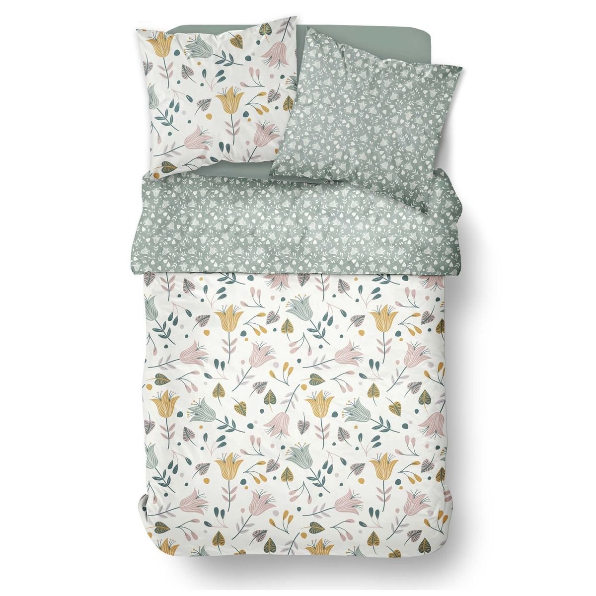 Printed cotton bed set White