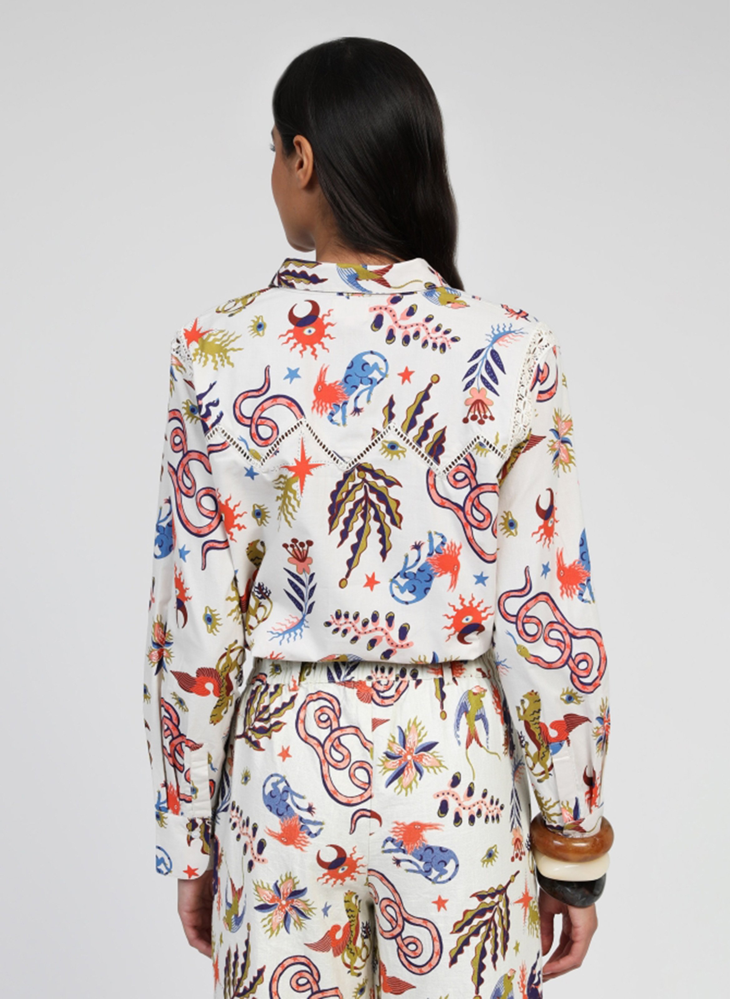 Straight printed cotton shirt AN'GE White