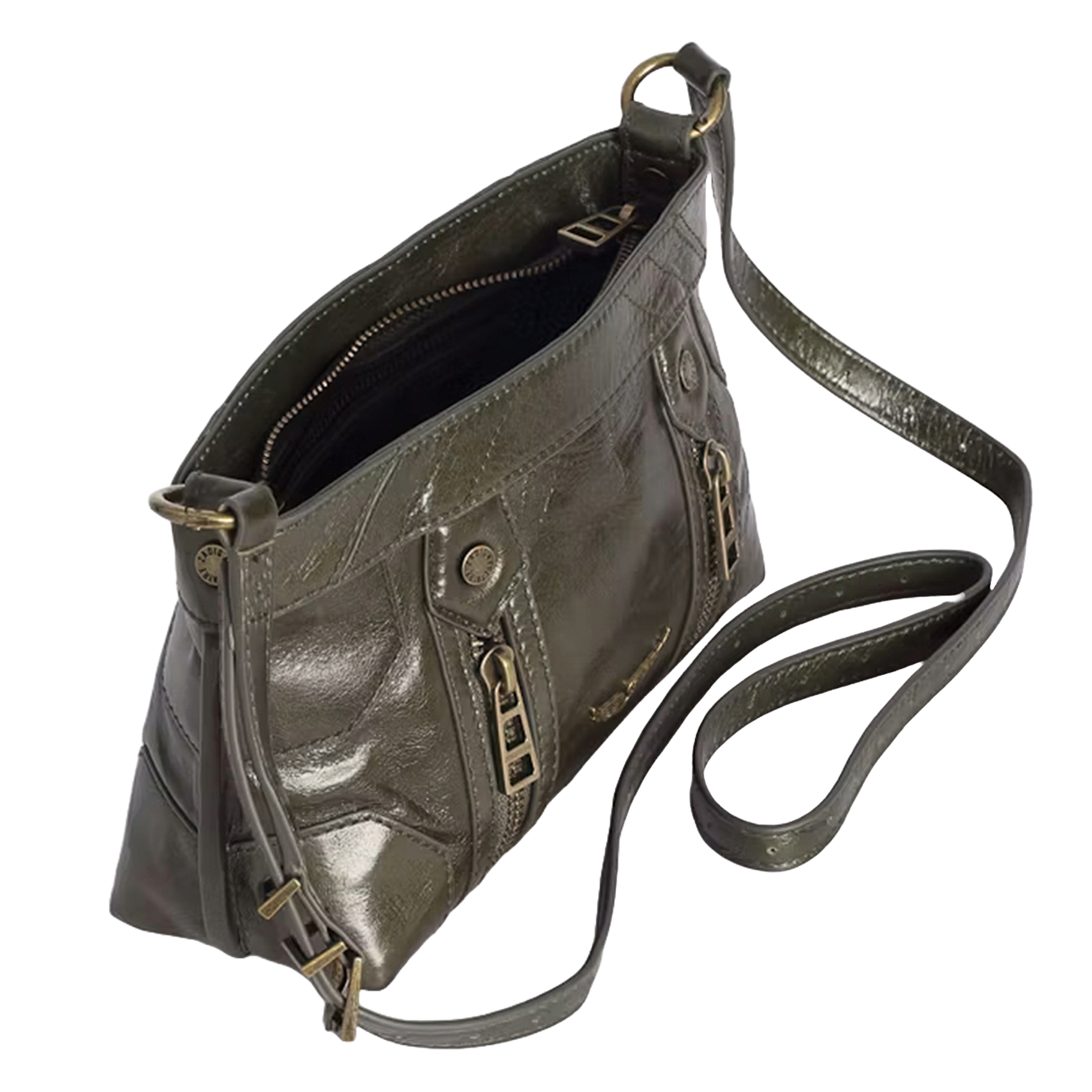 Leren schoudertas met rits ZADIG&VOLTAIRE Groen