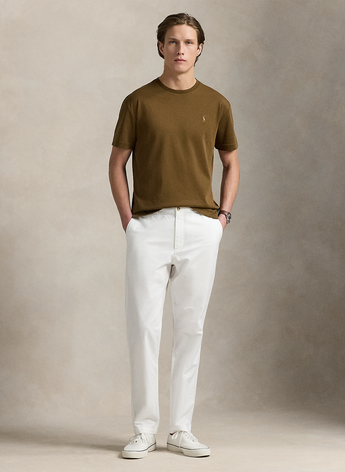 Tee-shirt col rond slim-fit en coton pima avec Pony Player POLO RALPH LAUREN Marron