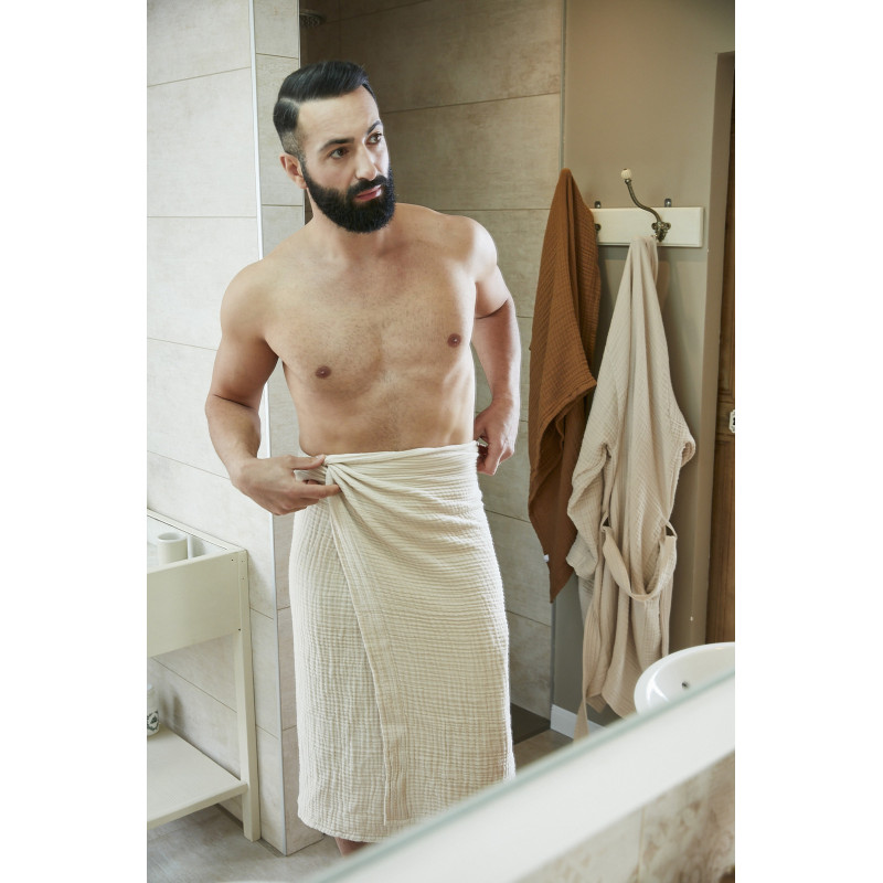 Solid color cotton gauze bath towel L'EFFET PAPILLON Beige