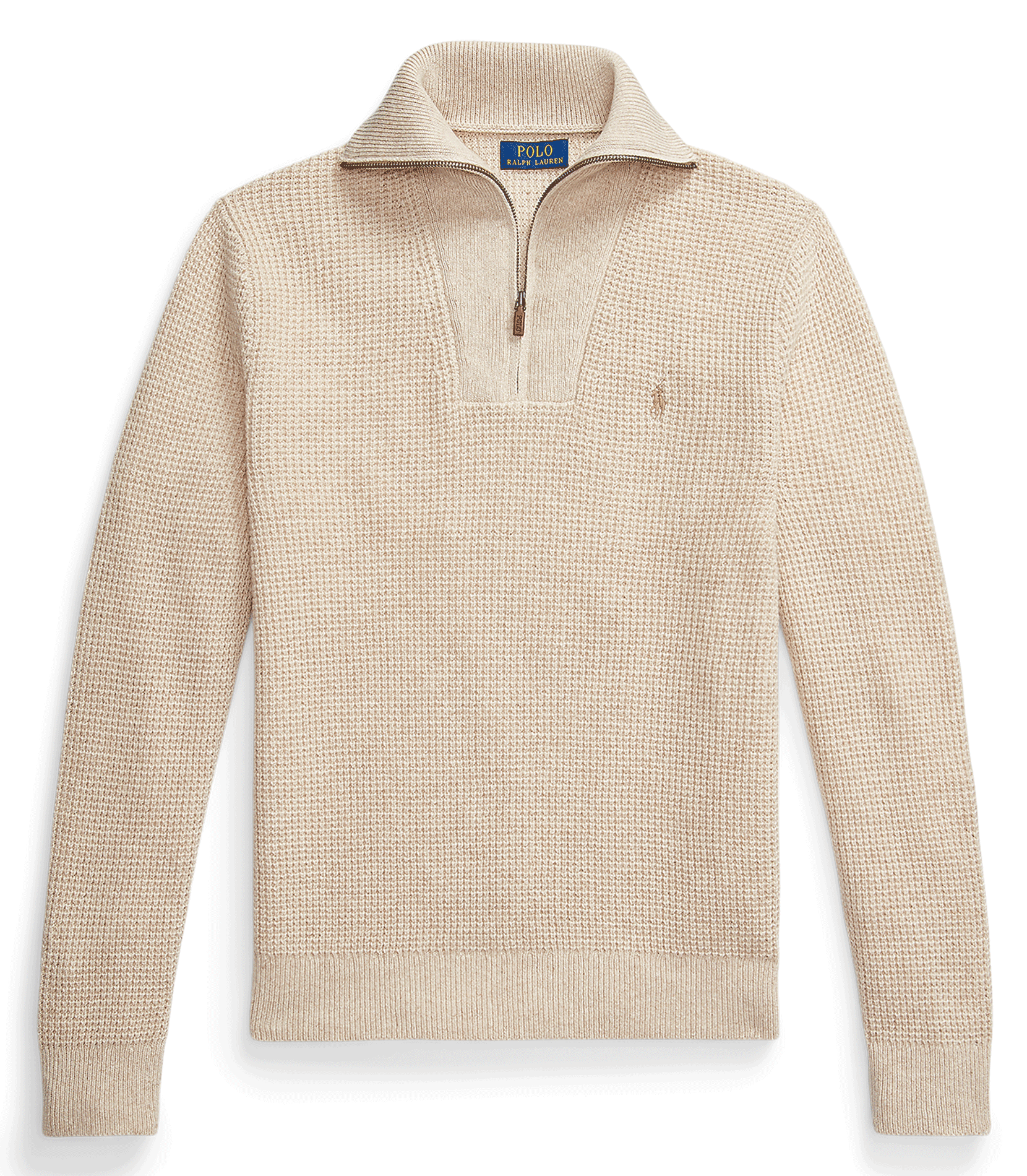 Pull droit col cheminé en laine et coton mélangé POLO RALPH LAUREN Beige