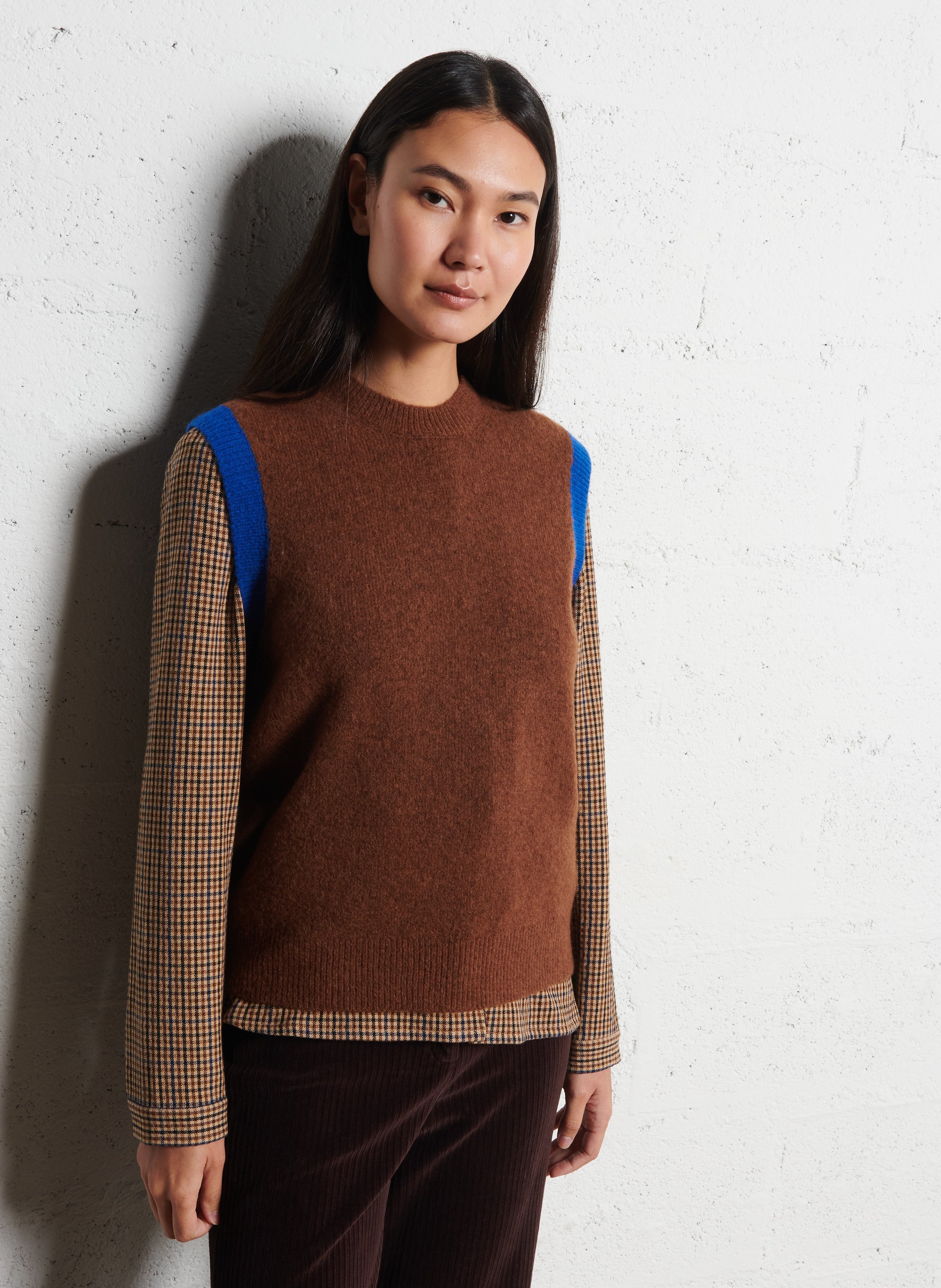 Pull sans manches col rond en laine mélangée NICE THINGS Beige