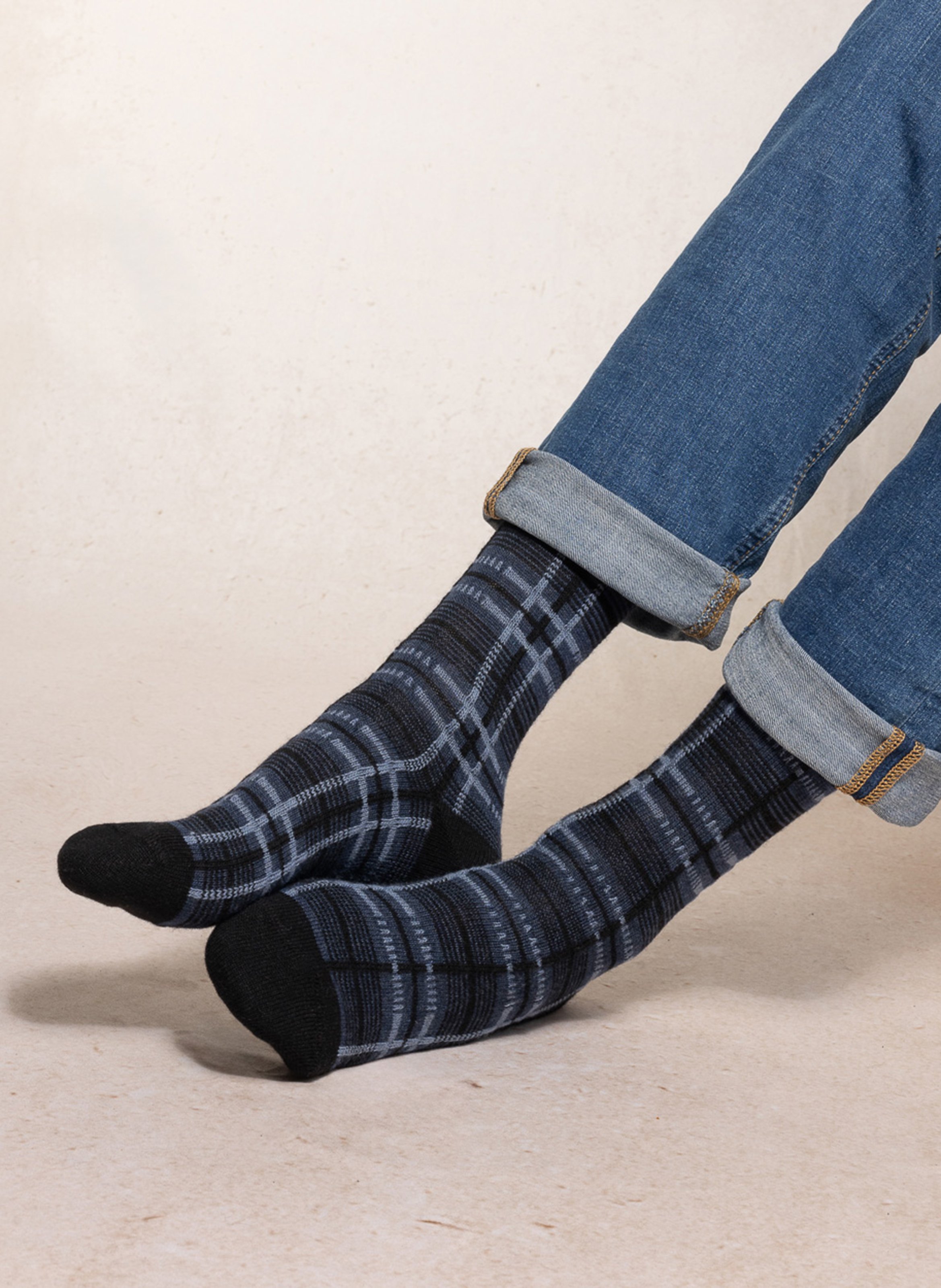 Checked wool blend socks BLEUFORET Black