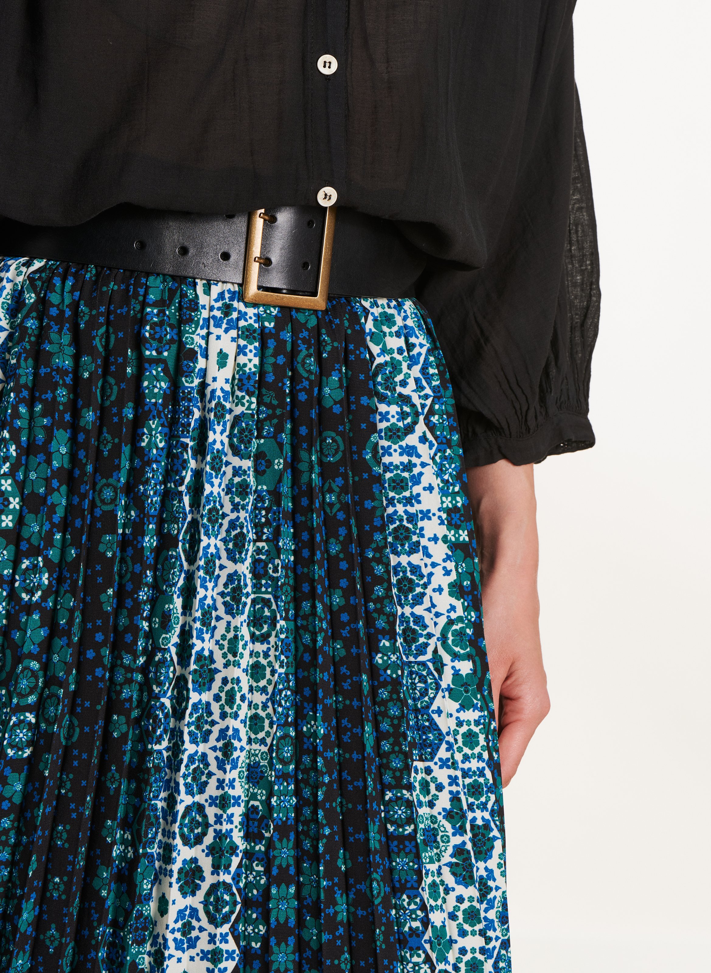 Jupe longue plissée soleil à motifs LA FEE MARABOUTEE Bleu