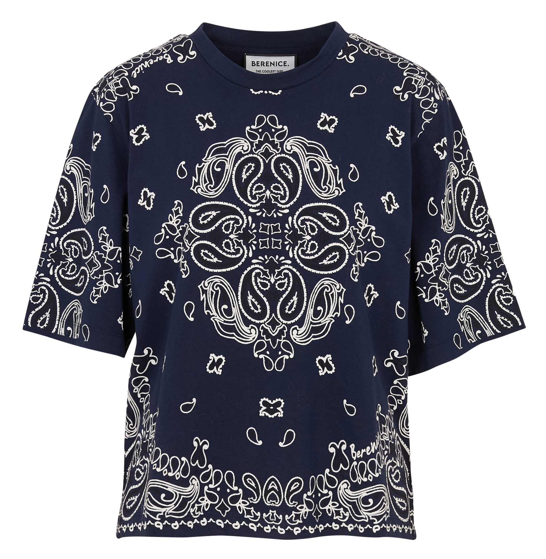 Top oversize col rond en coton imprimé BERENICE Bleu