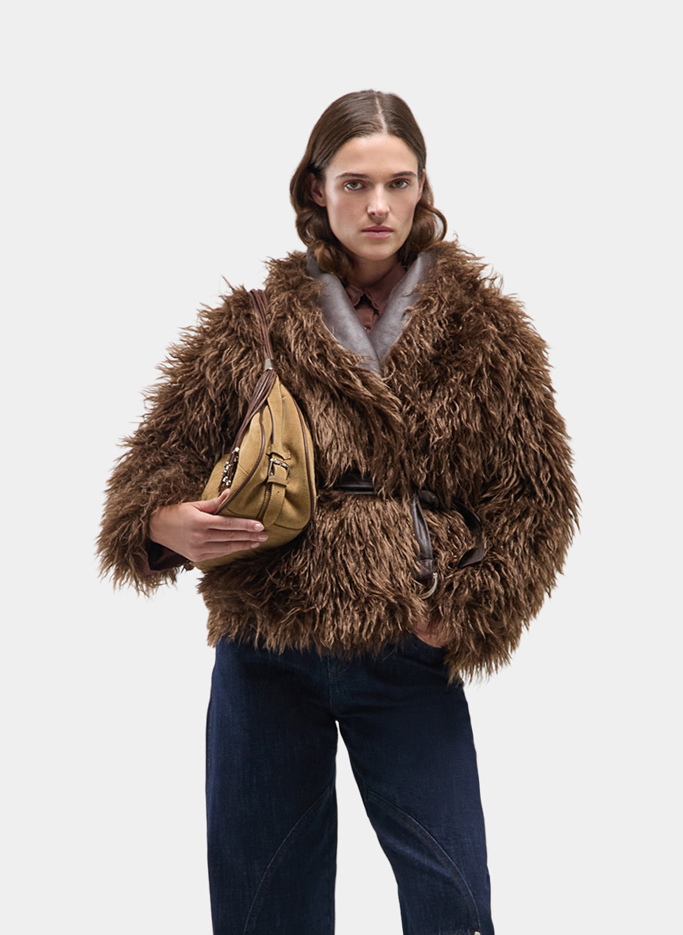 Veste droite en fourrure synthétique LAAGAM Marron