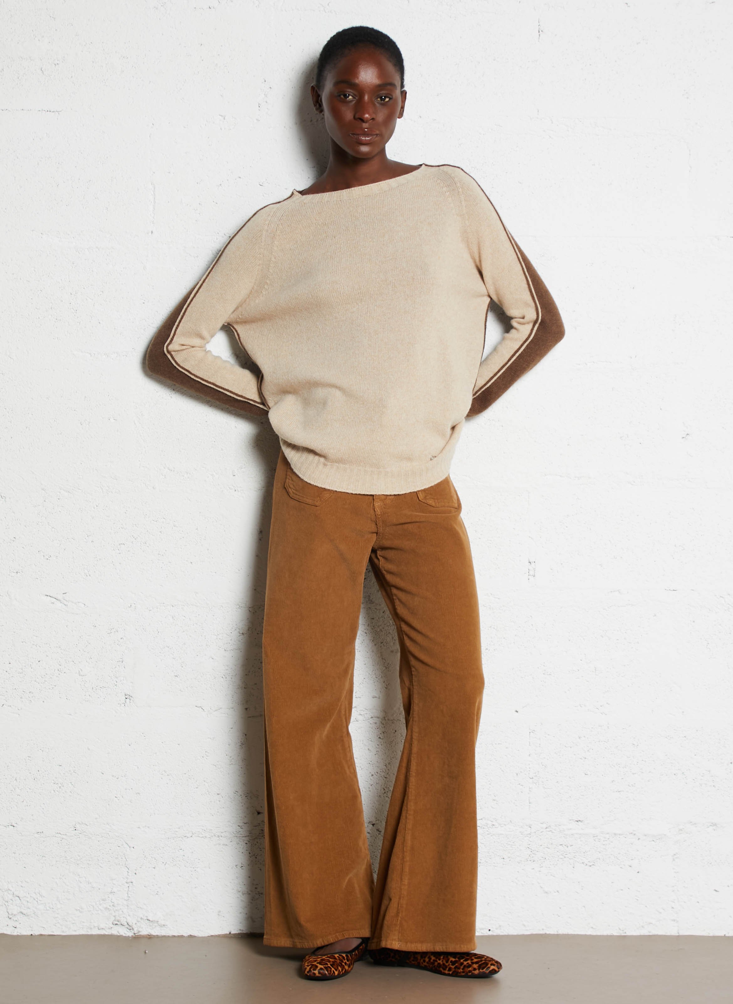 Pull col rond en laine mélangée PLEASE Beige