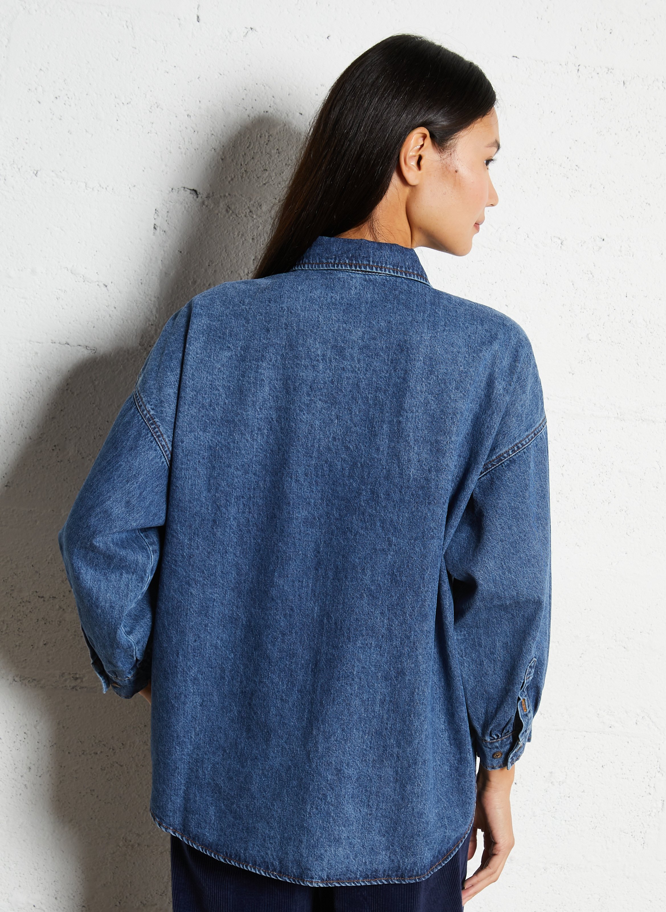 Chemise col classique en denim HOD PARIS Bleu