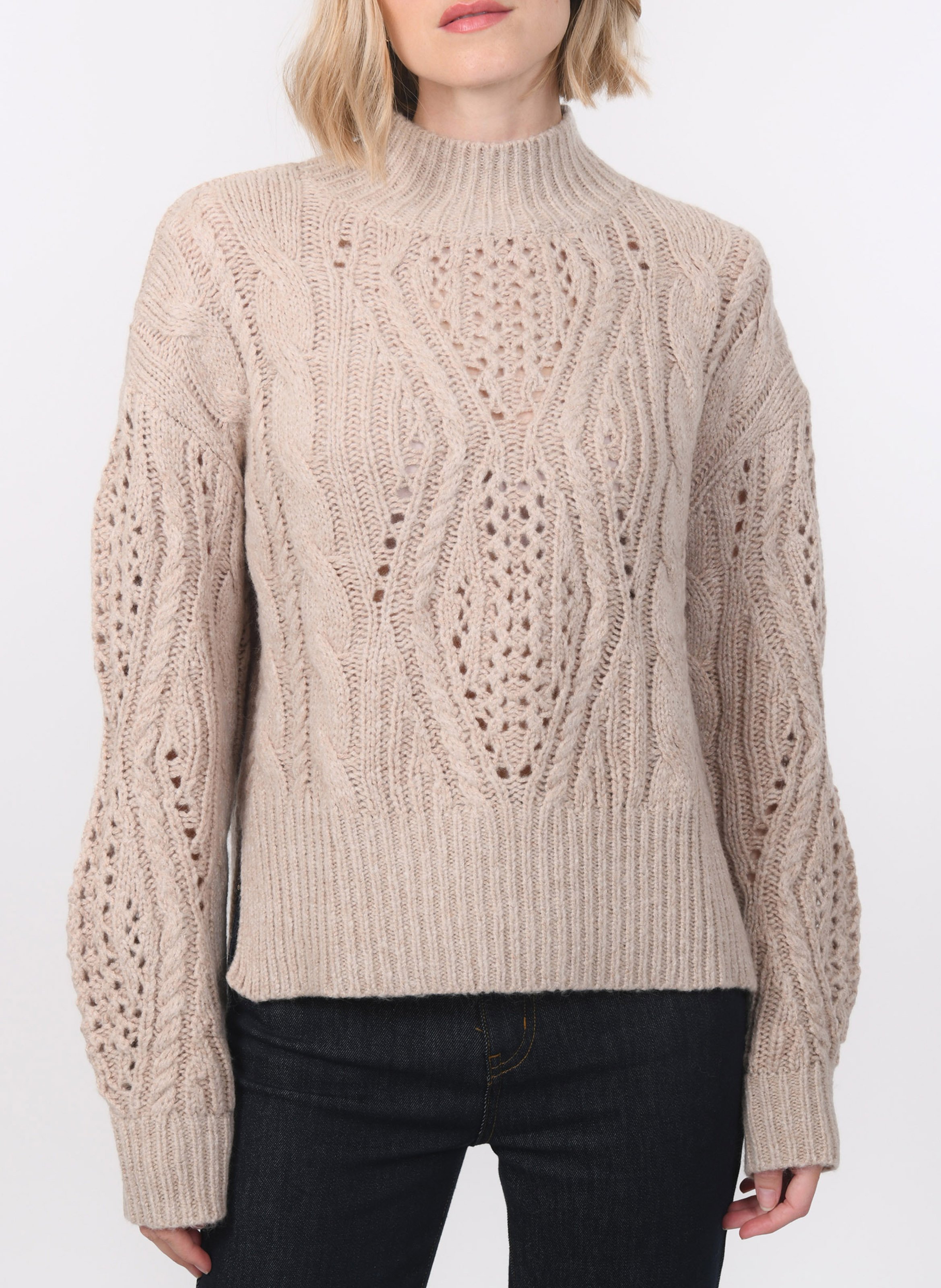 Oversize Strickpullover mit Stehkragen und Zopfmuster KOOKAI