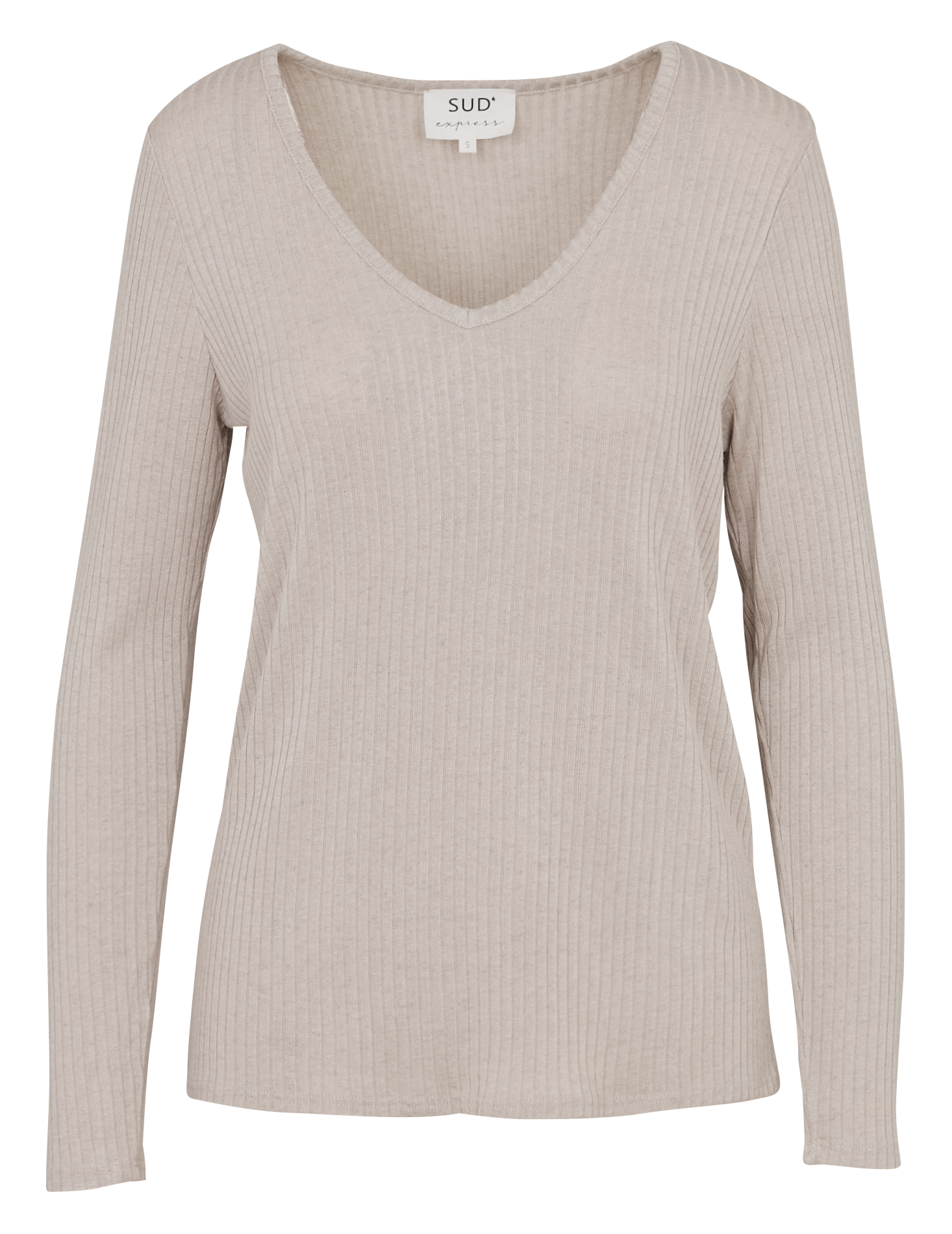 Soft long-sleeve V-neck t-shirt SUD EXPRESS Beige