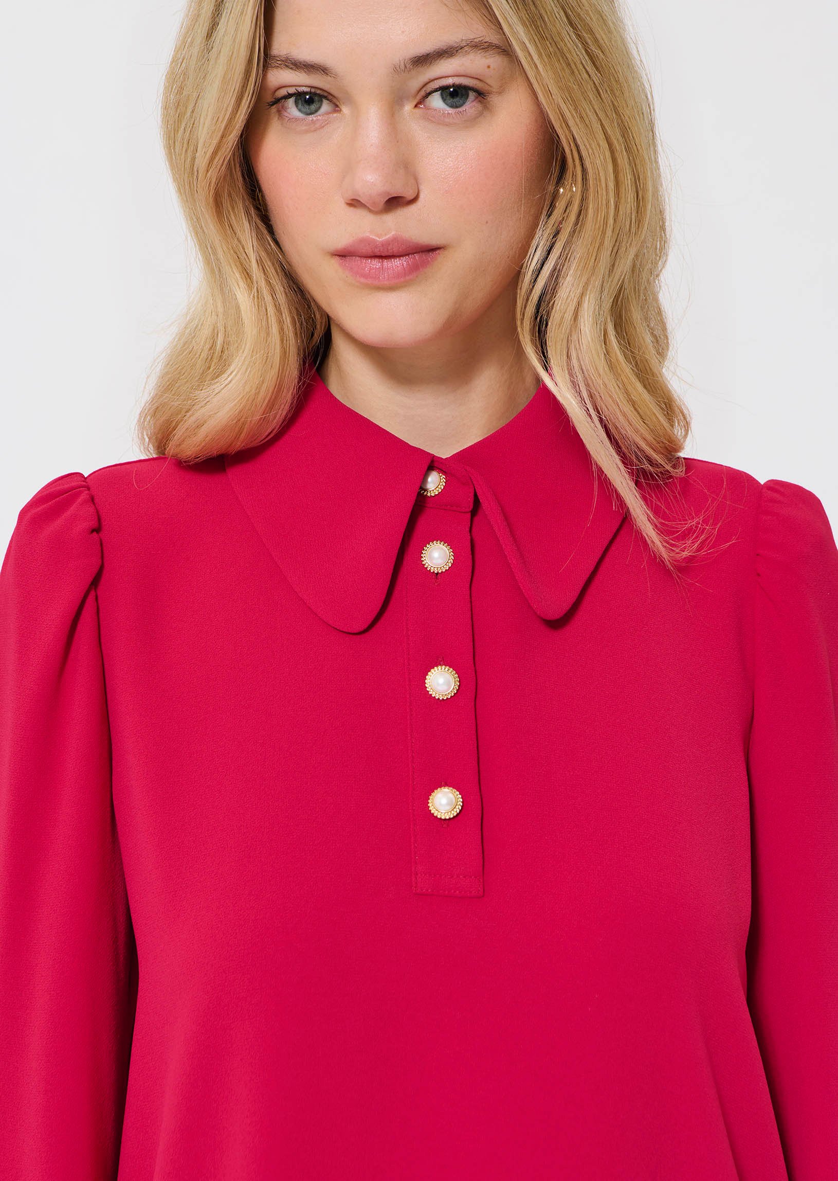 Blusa con colletto in pelle TARA JARMON Rosso