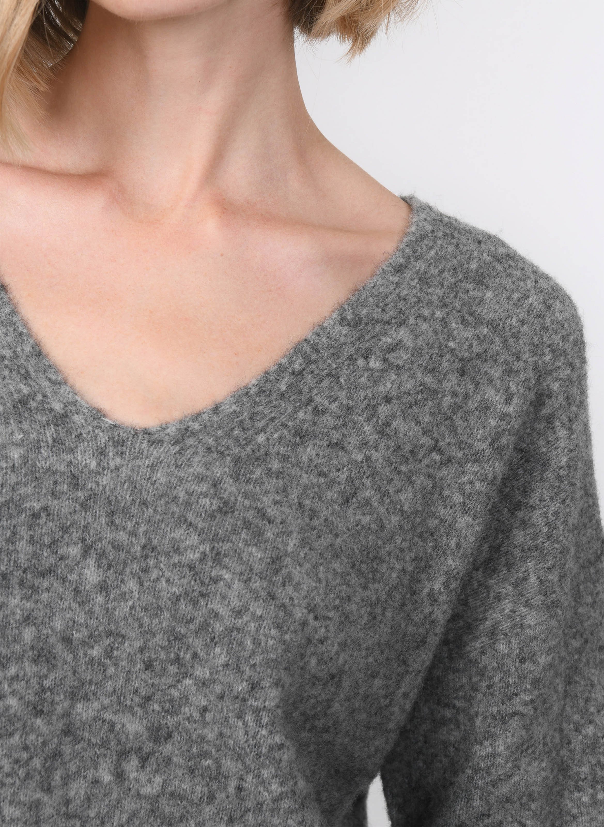 Pull col V en laine mélangée KOOKAI Gris