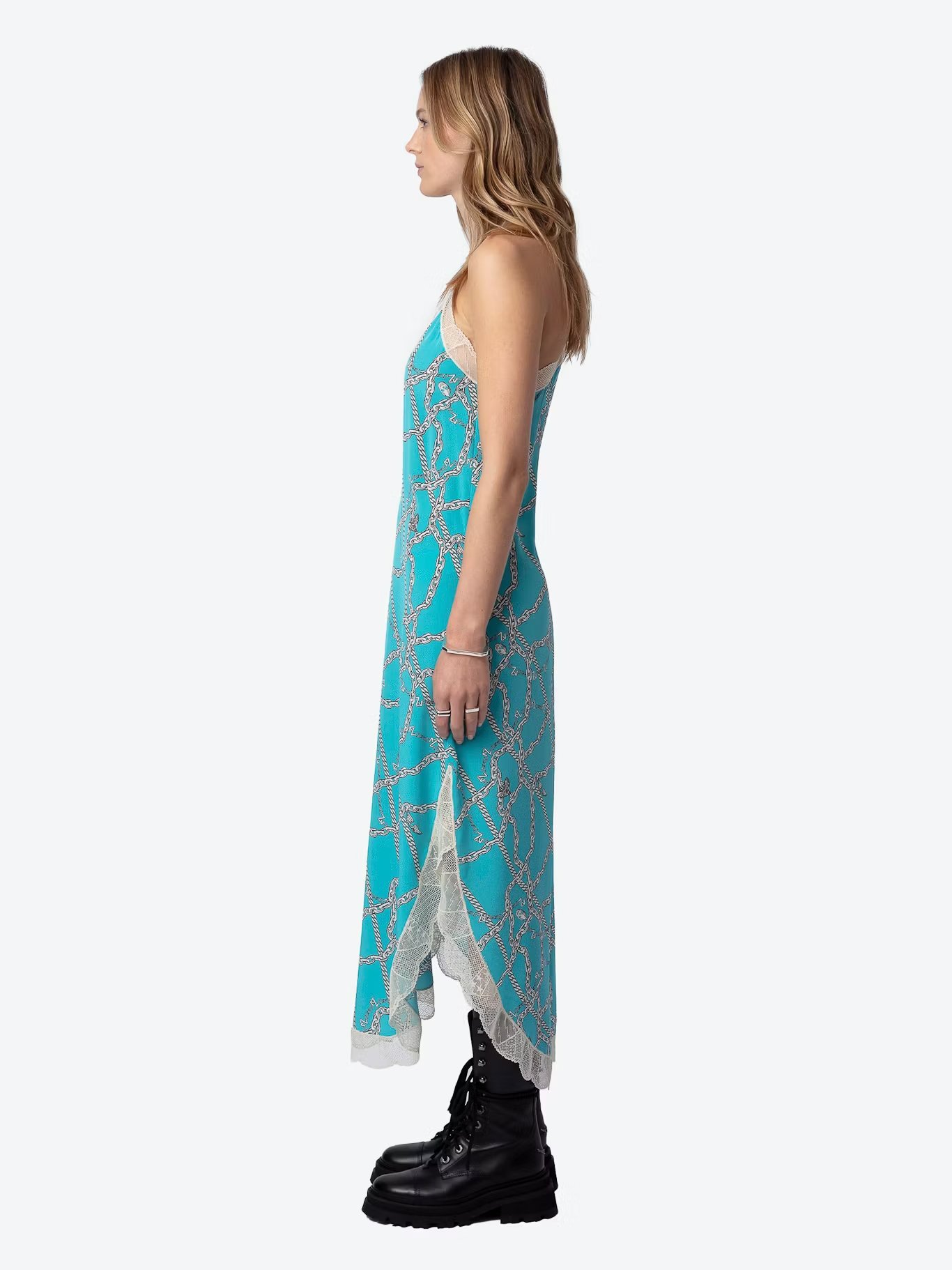 Robe longue imprimée à dentelle en soie ZADIG&VOLTAIRE Bleu