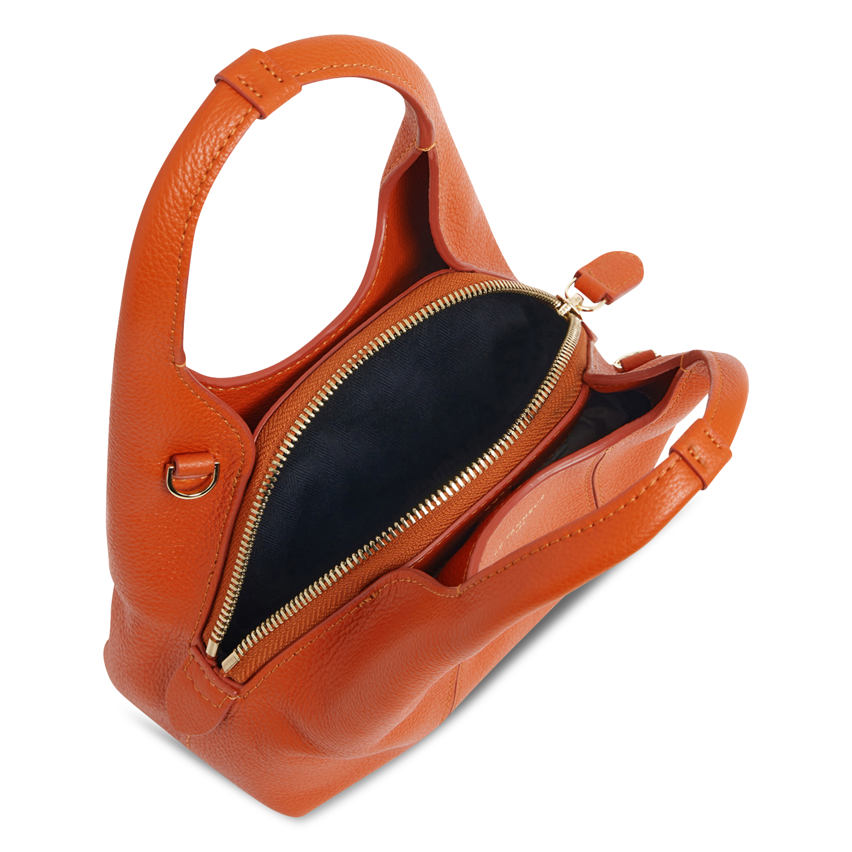 Kleine einfarbige Lederhandtasche LE TANNEUR Orange