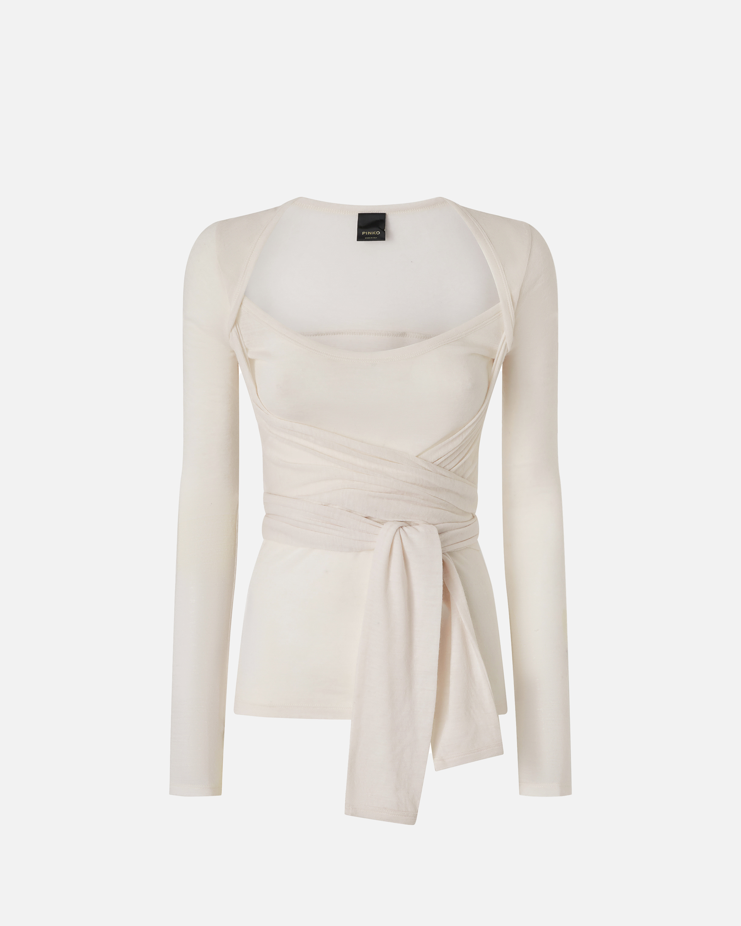 T-shirt with knotted effect in blended wool PINKO White