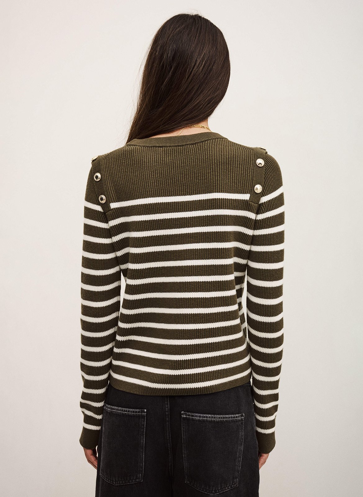 <p>Pull met ronde hals in katoen en wolmix met print</p> BA&SH Kaki