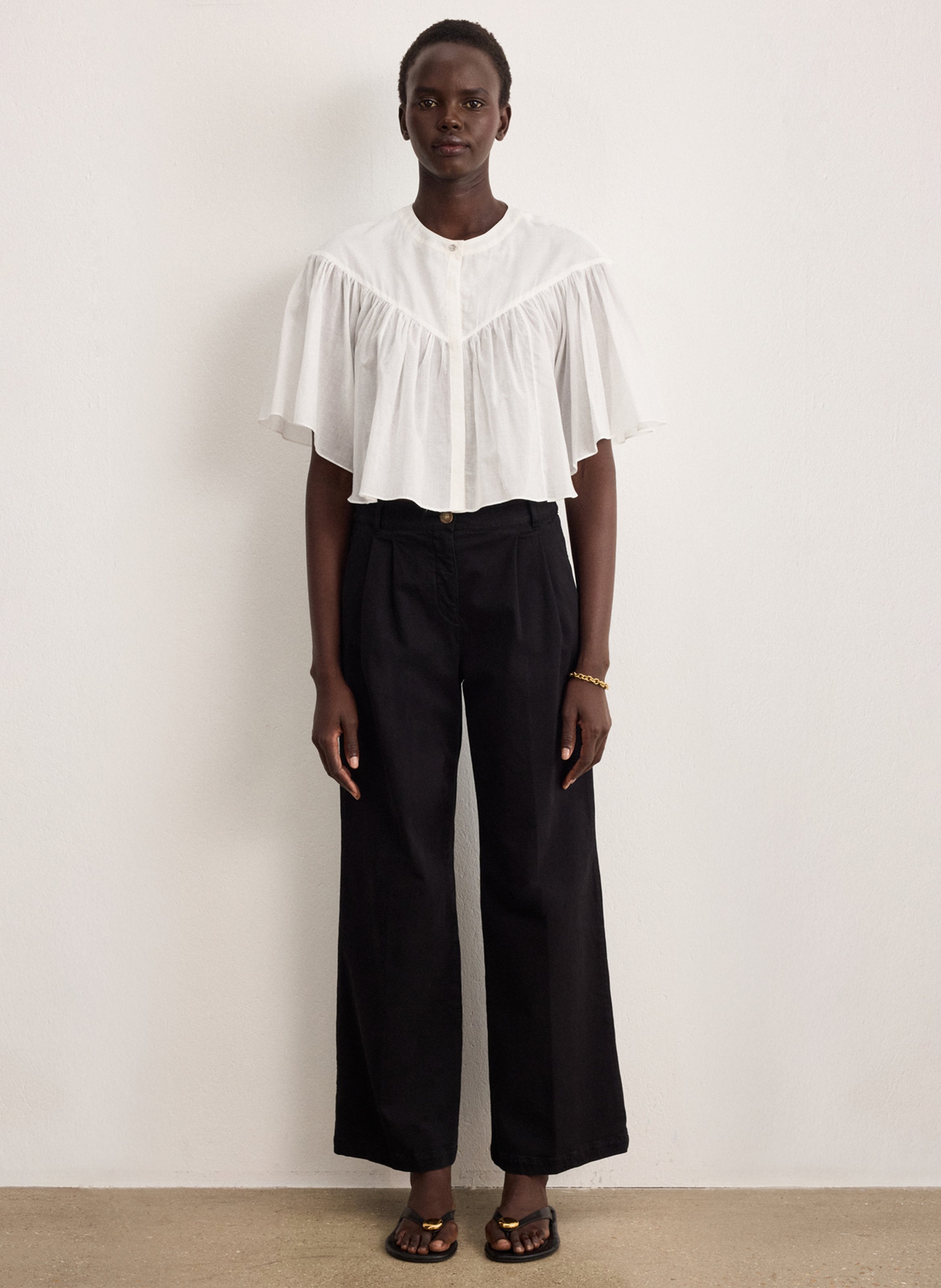 Loose-fit cotton shirt with round neck PABLO Beige