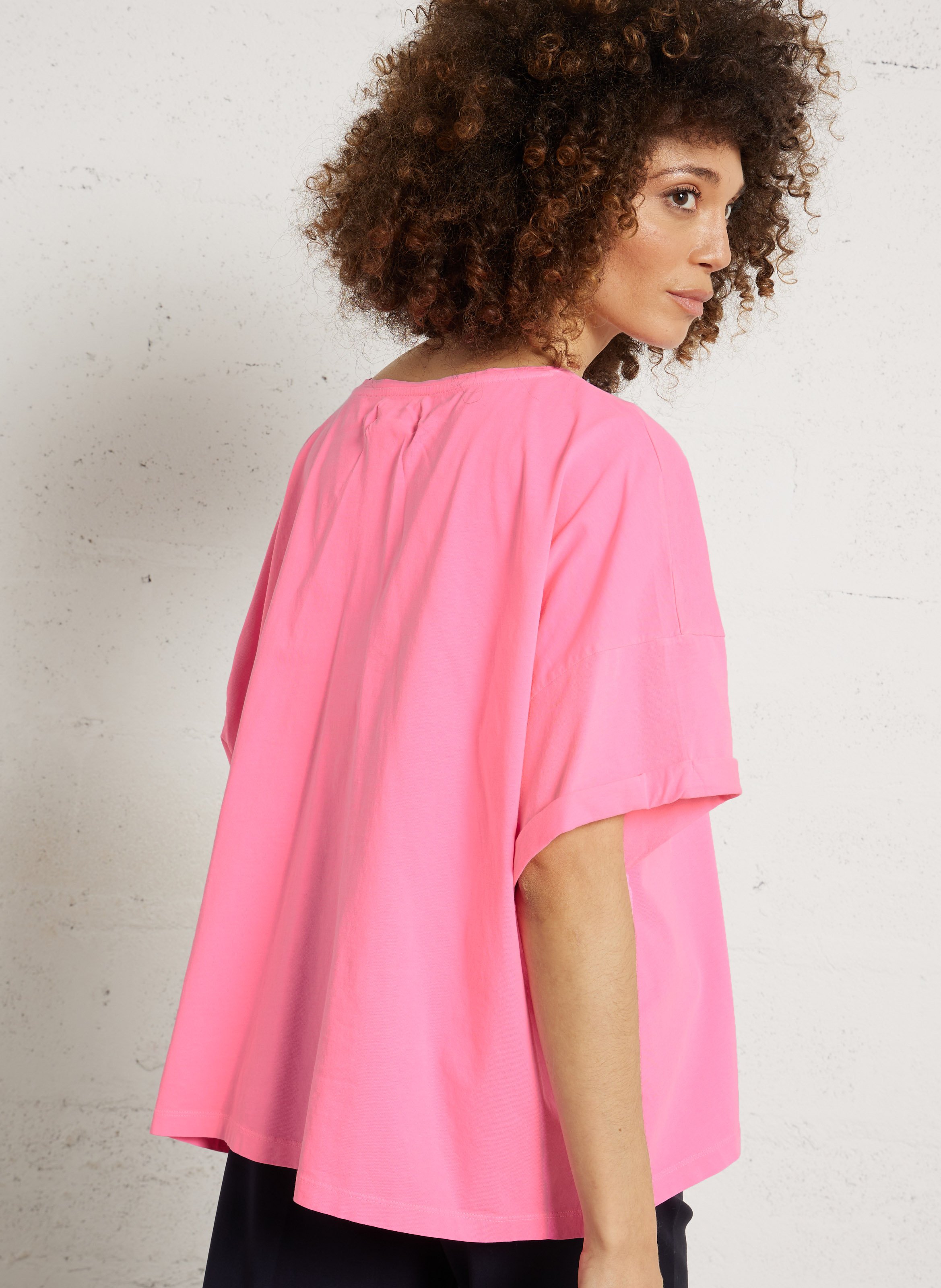 Tee-shirt col rond en coton DES PETITS HAUTS Rose