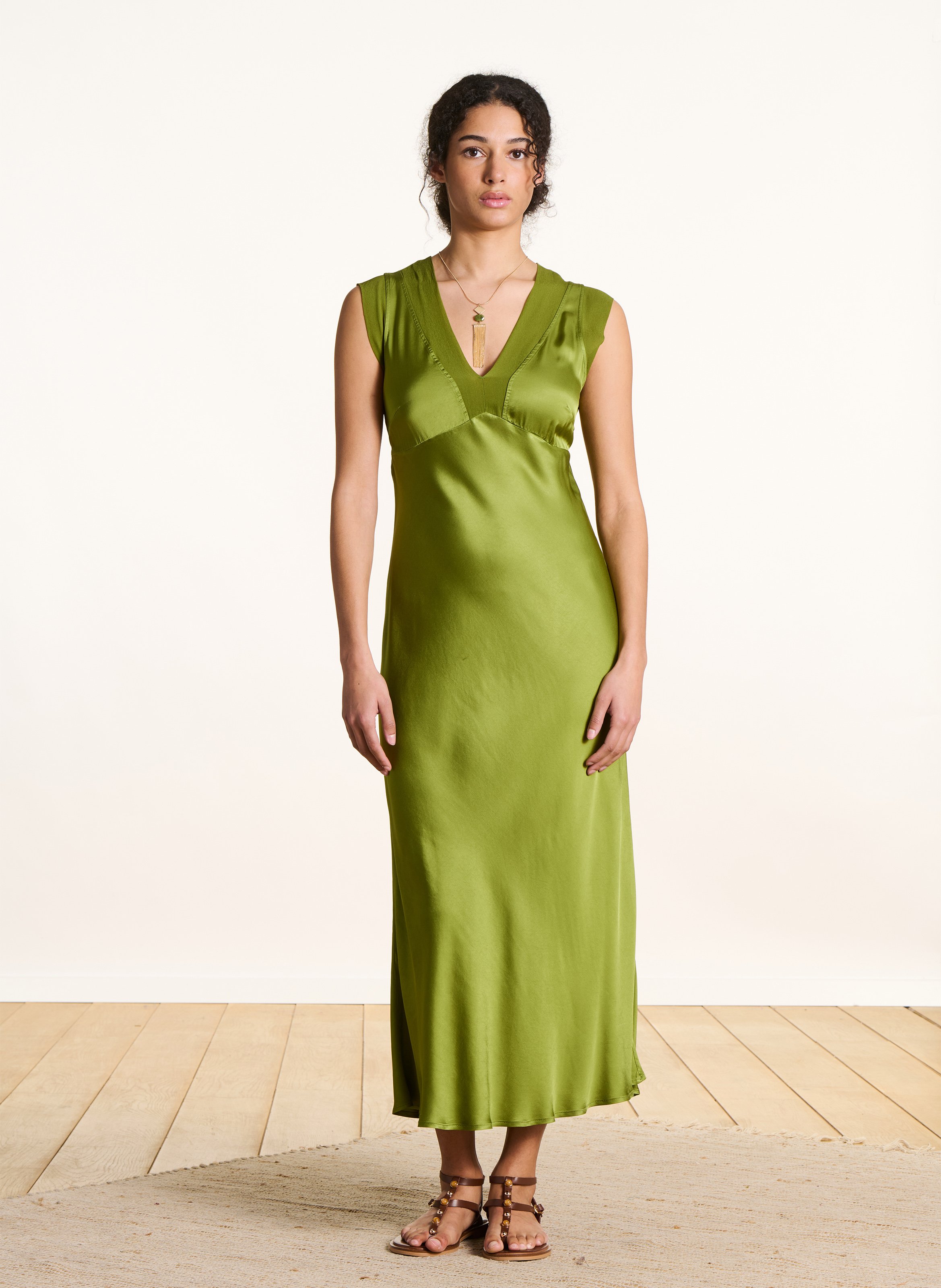 Robe longue col V LA FEE MARABOUTEE Vert