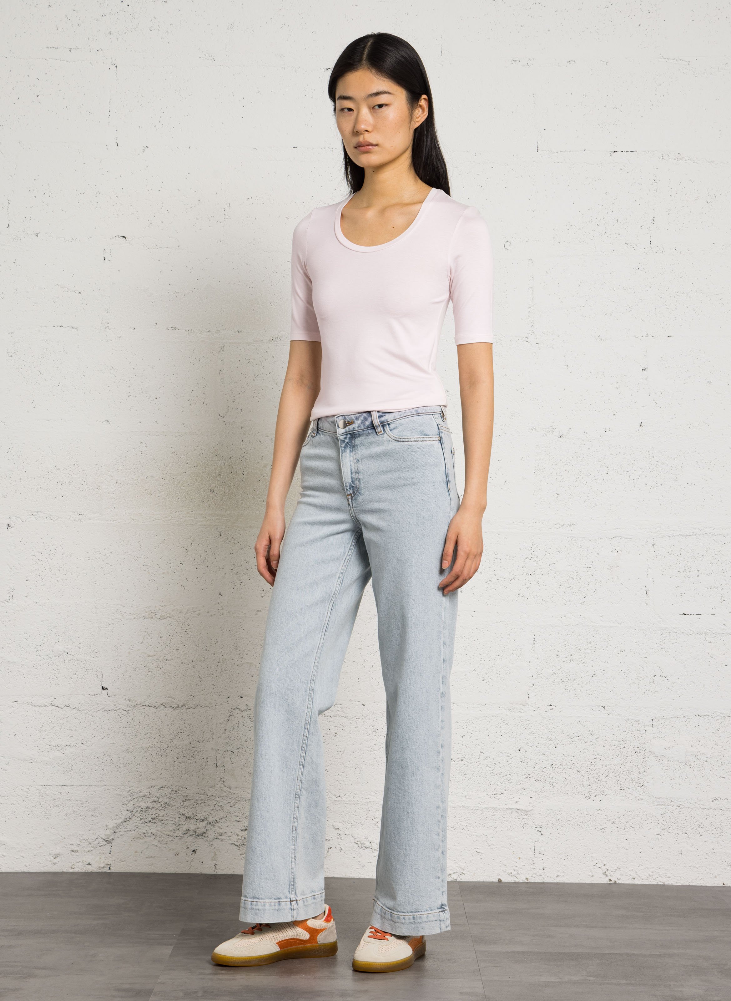 Tee-shirt col droit rond MAJESTIC FILATURES Rose