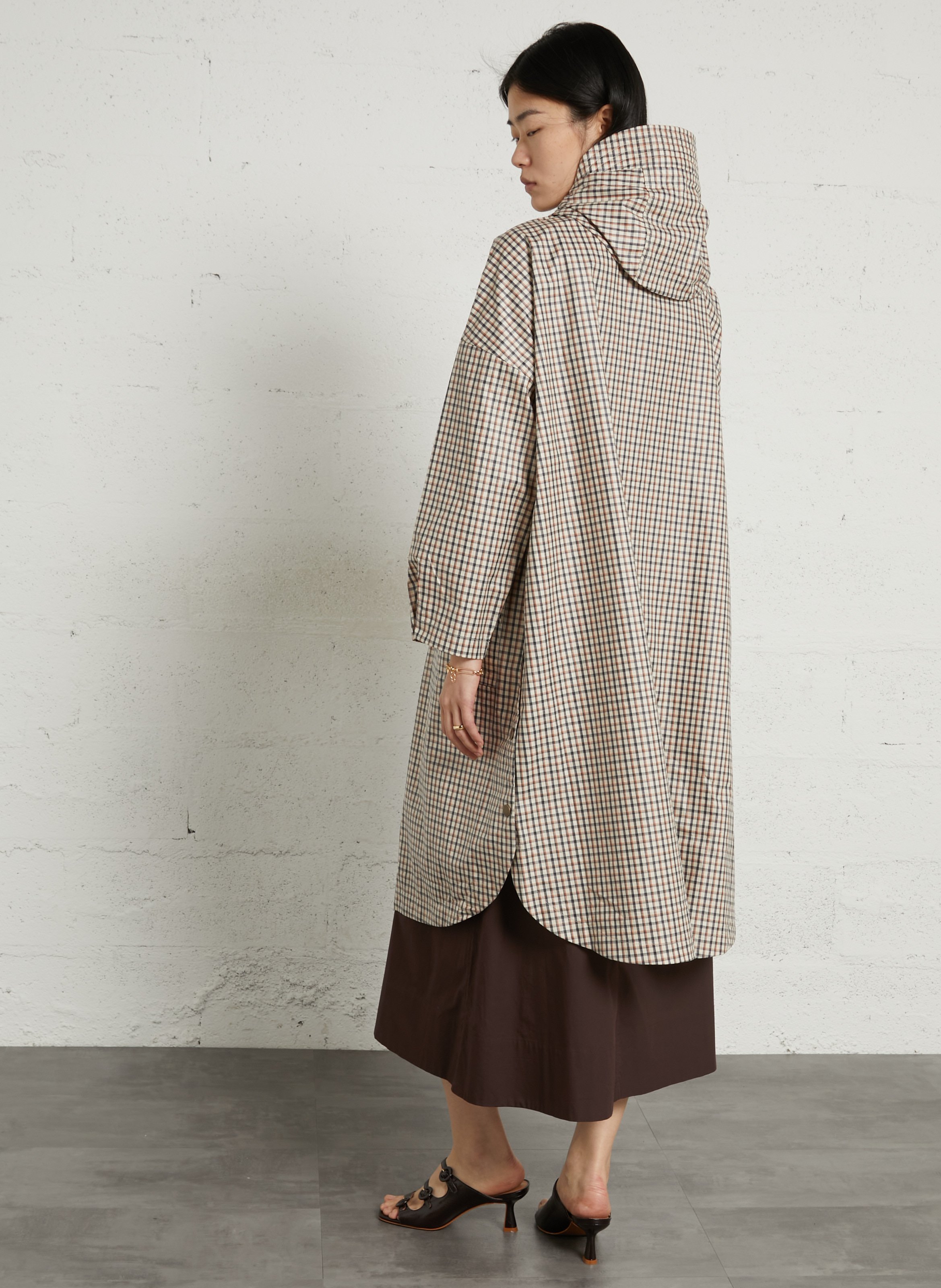 Oversized high-neck printed cotton coat LEON & HARPER Beige