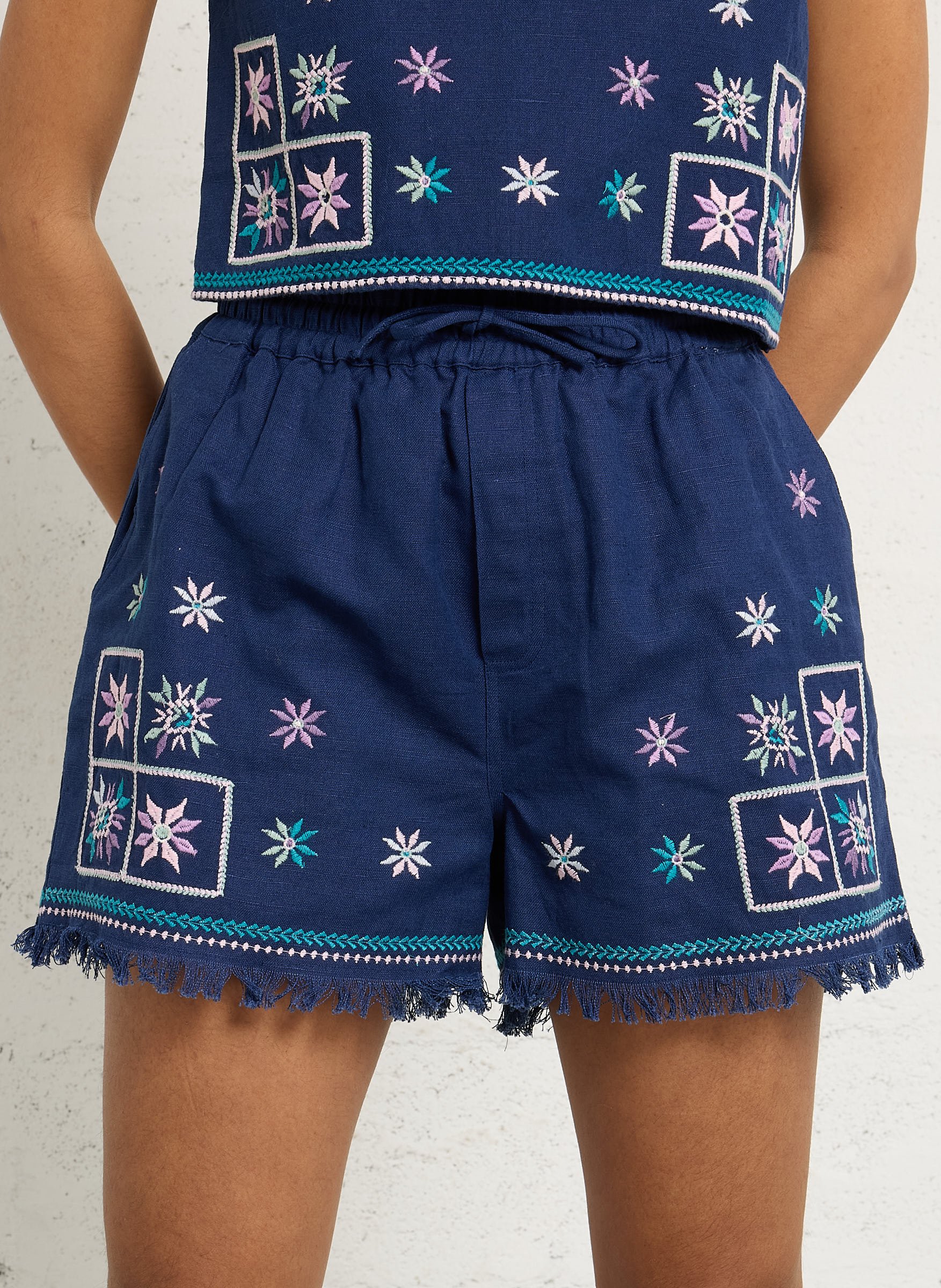 High-waisted embroidered shorts LOUISE MISHA Blue