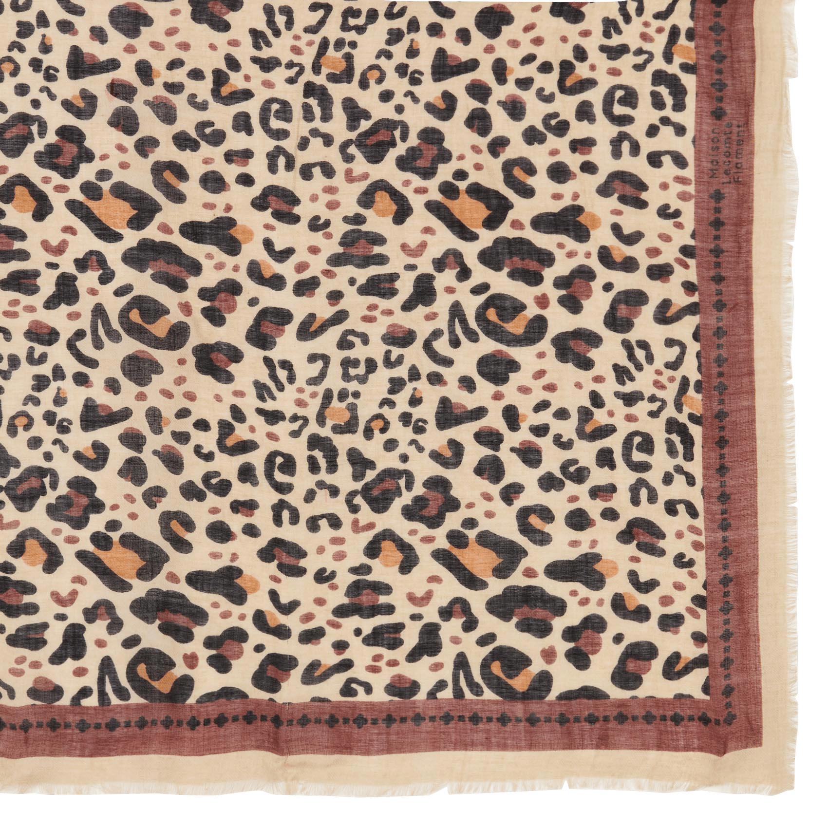Haddock wool and silk printed scarf MAISON LECOMTE FLAMENT Brown