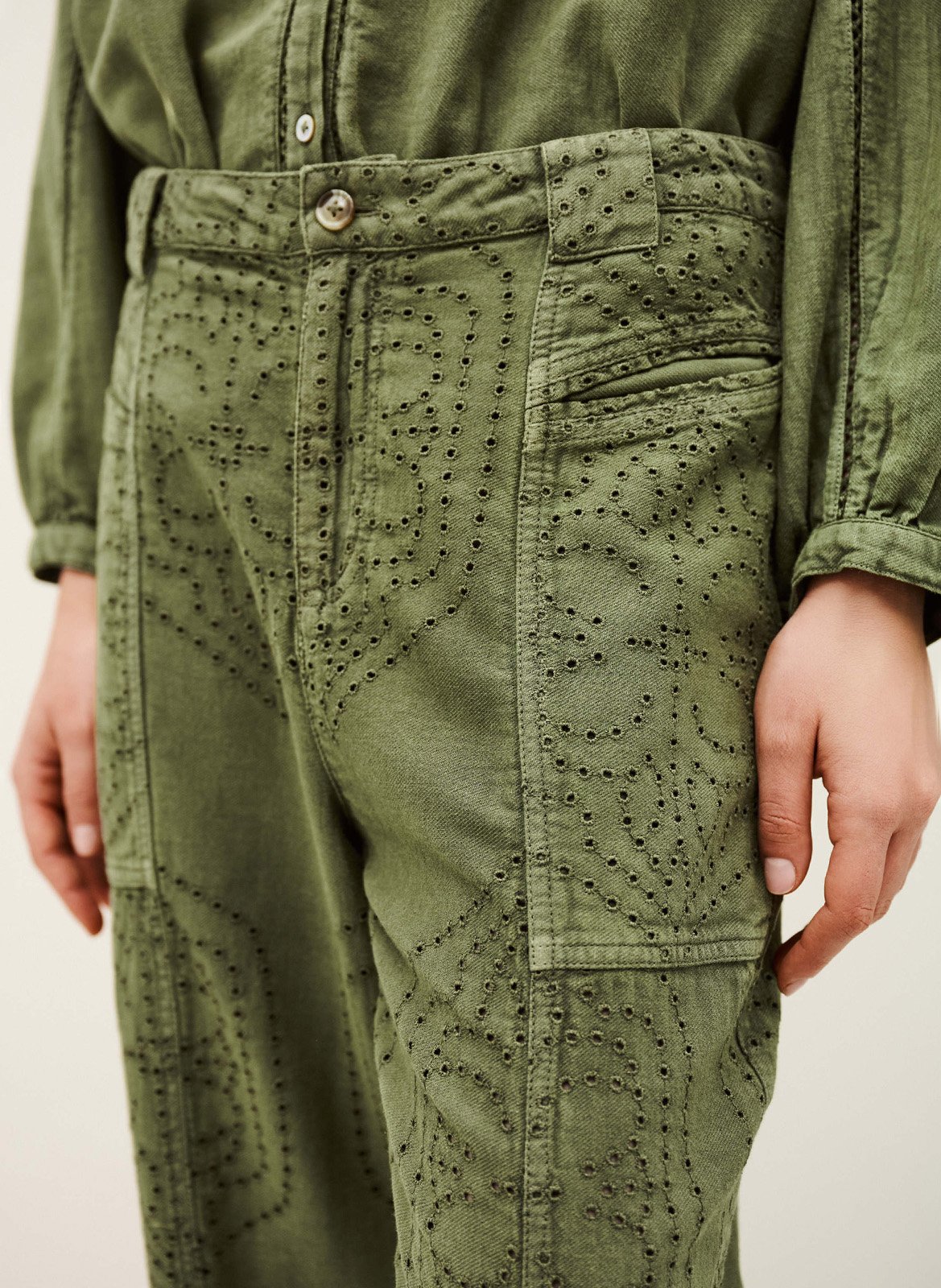 Pantalon droit en coton BA&SH Kaki