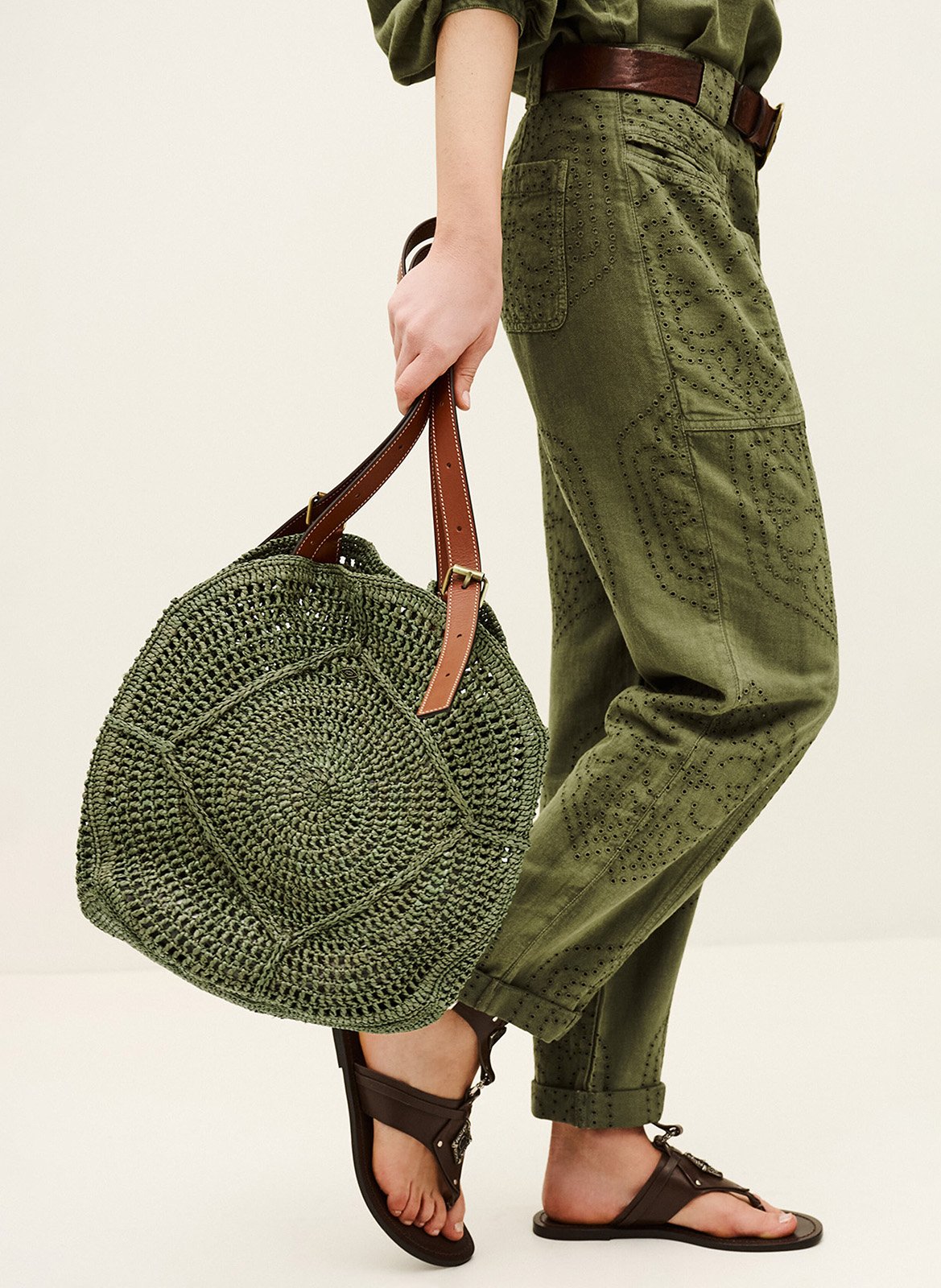 Panier en raphia BA&SH Kaki