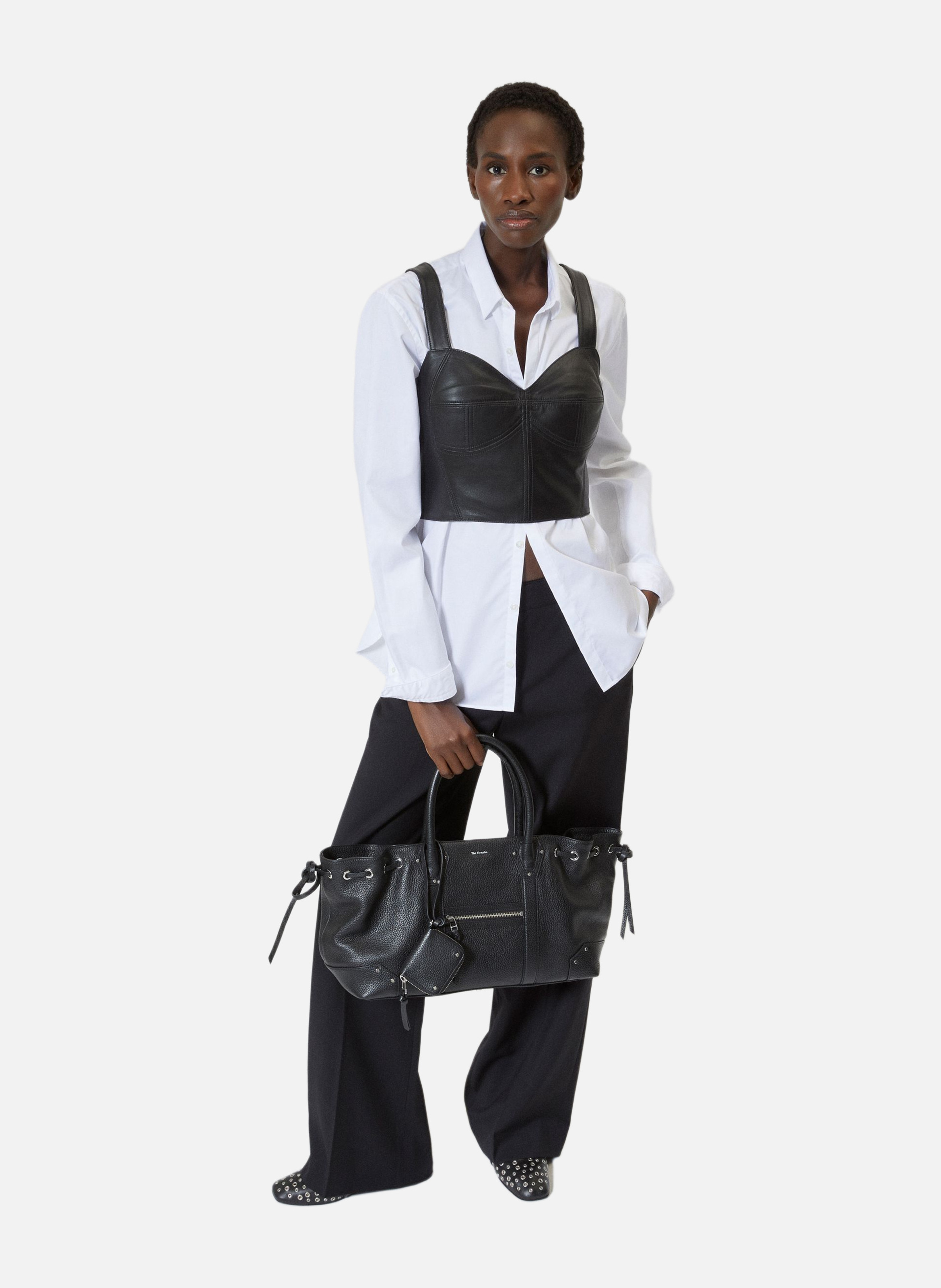 Leather bustier top THE KOOPLES Black
