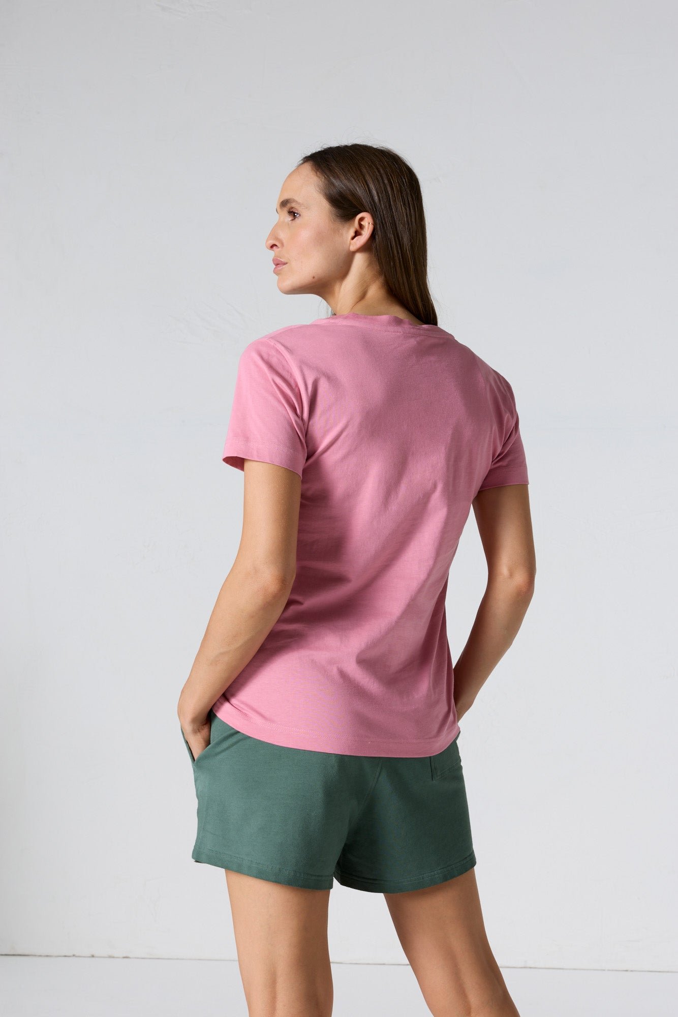 Solid V-neck cotton t-shirt Sofia 2.0 JOTT Pink